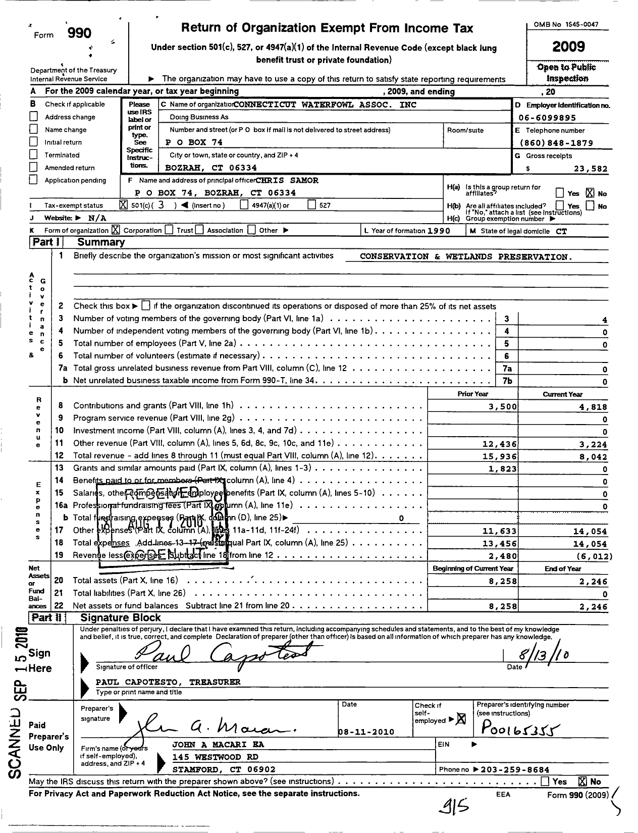 Image of first page of 2009 Form 990 for Connecticut Waterfowl Association