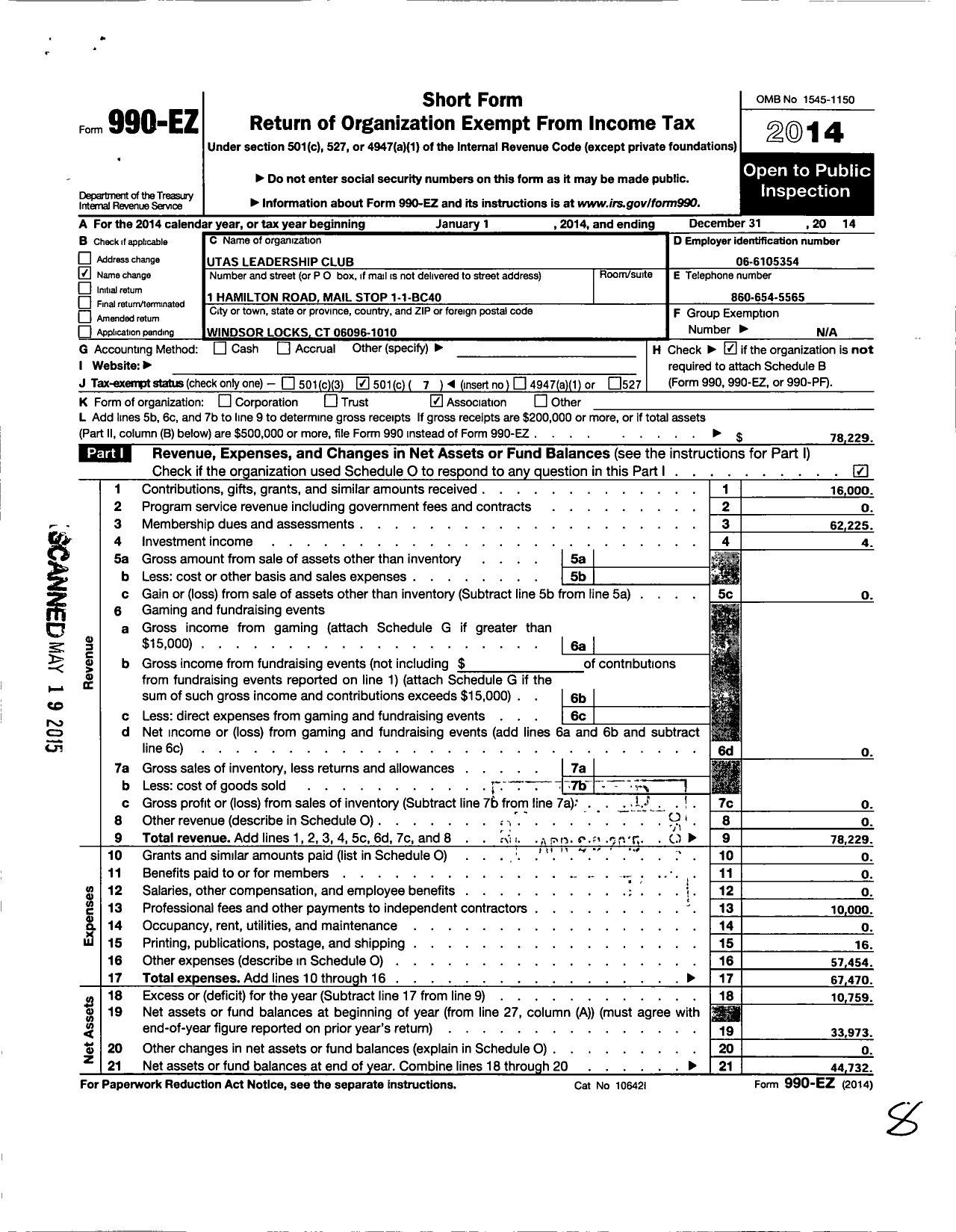 Image of first page of 2014 Form 990EO for Utas Leadership Club