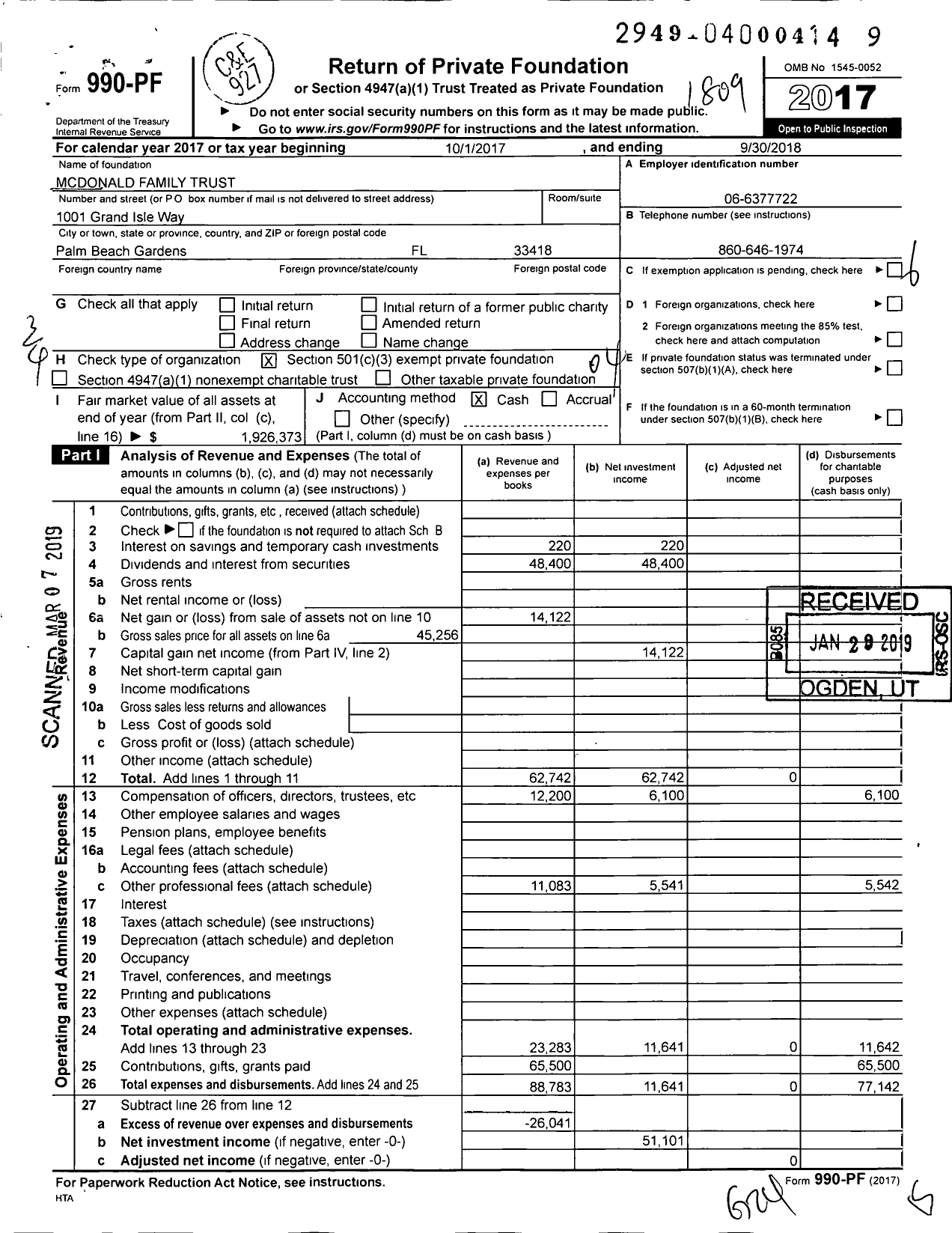 Image of first page of 2017 Form 990PF for Mcdonald Family Trust