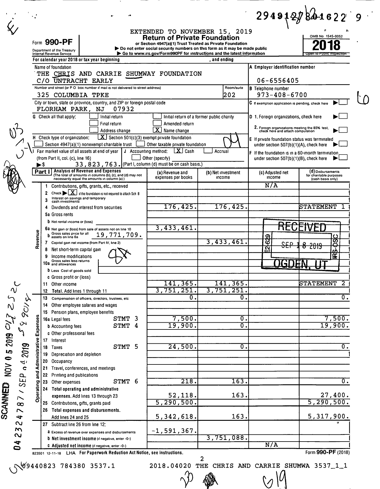 Image of first page of 2018 Form 990PF for The Chris and Carrie Shumway Foundation