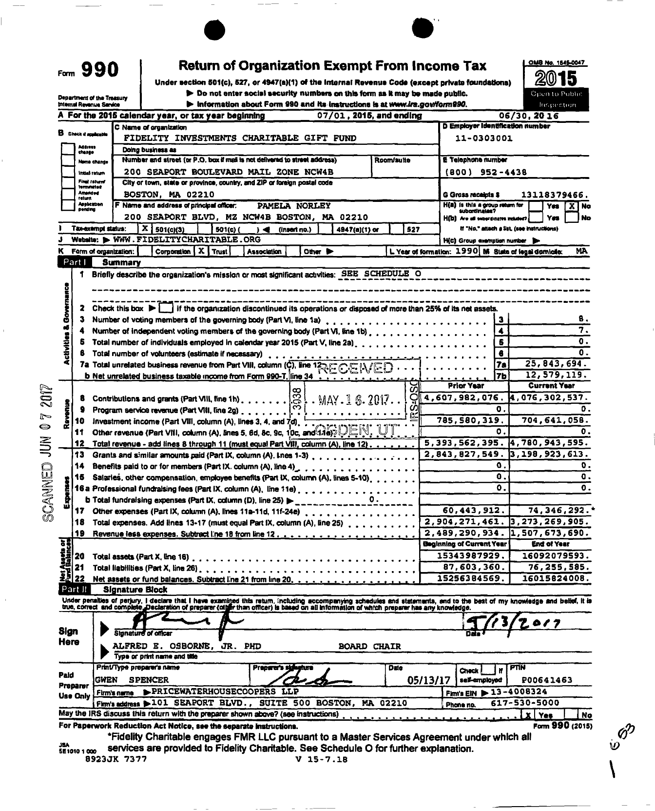 Image of first page of 2015 Form 990 for Fidelity Investments Charitable Gift Fund