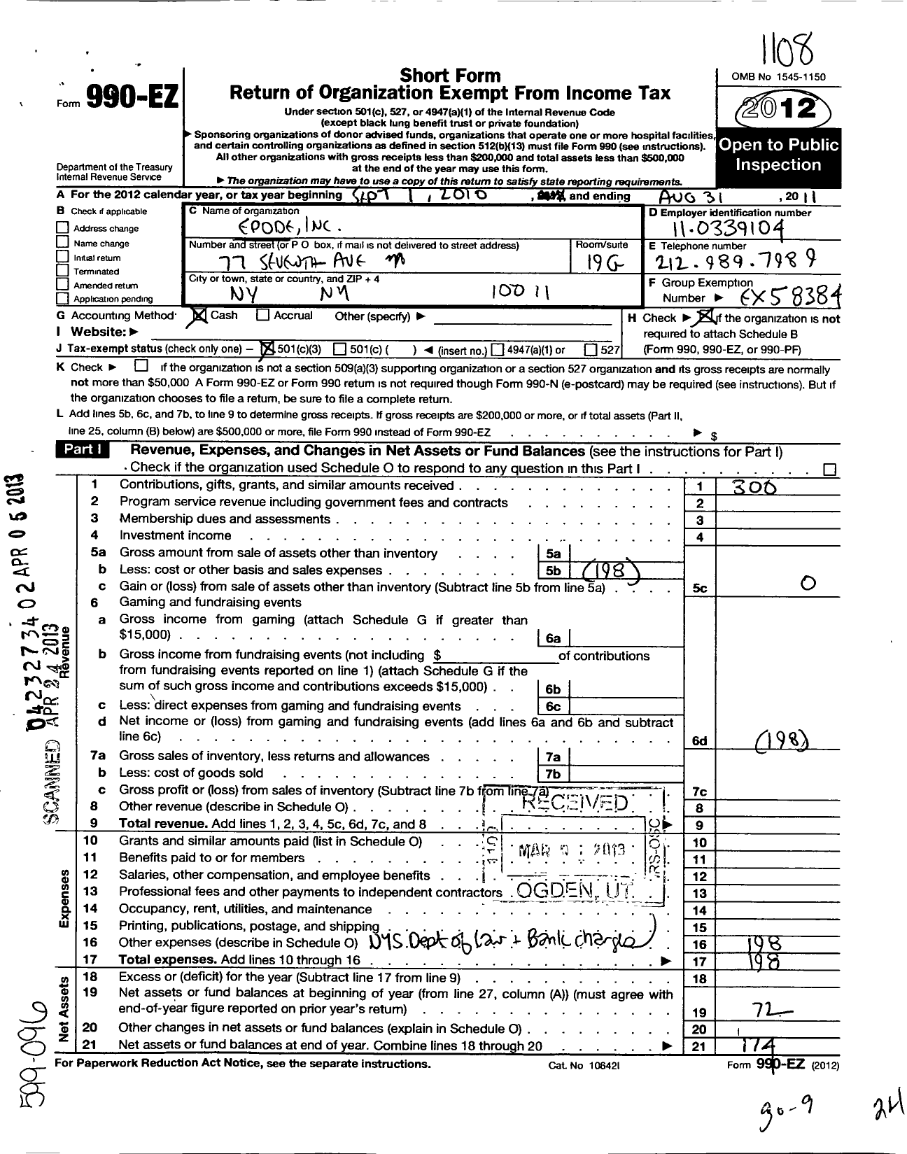 Image of first page of 2010 Form 990EZ for Epode