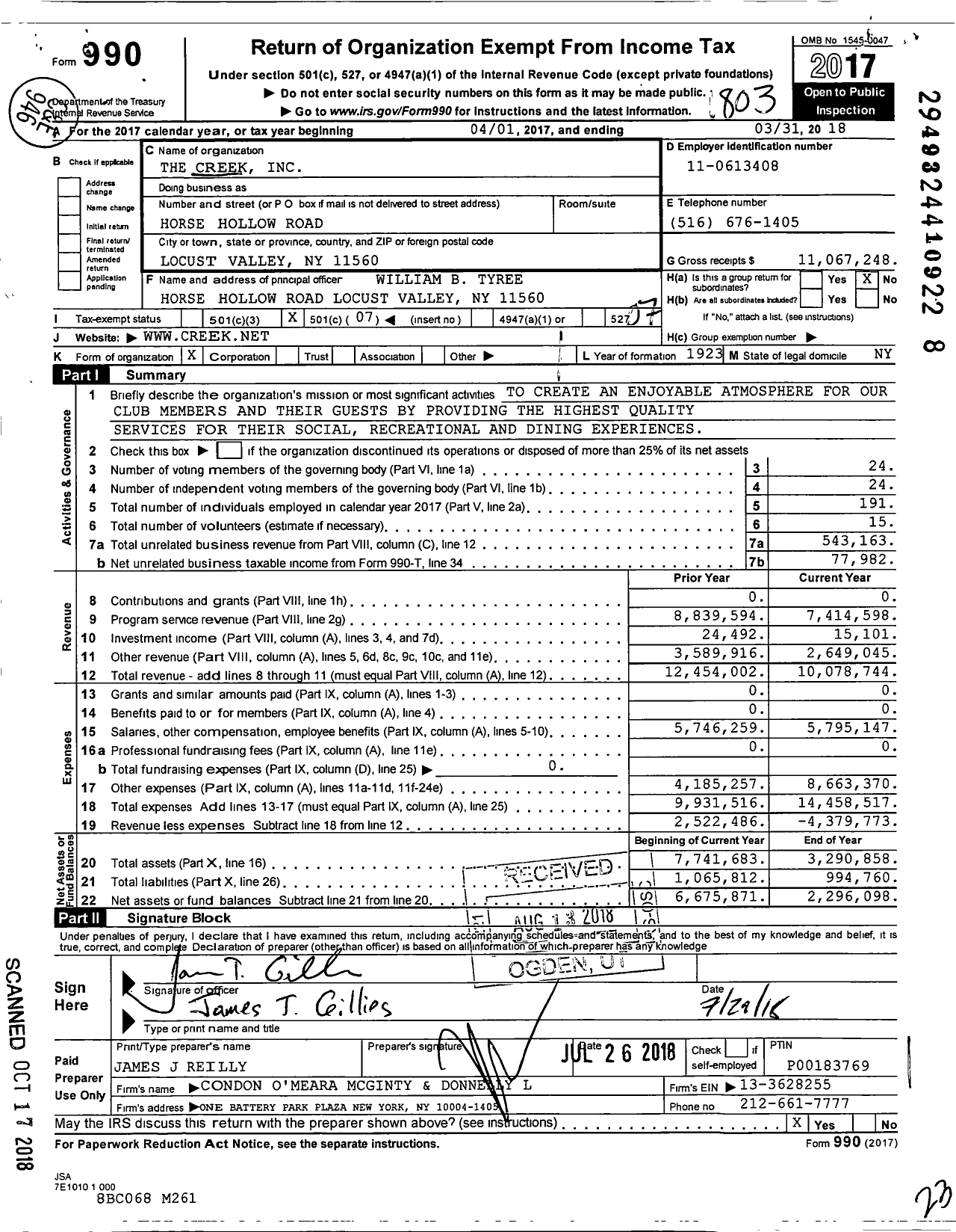 Image of first page of 2017 Form 990O for Creek