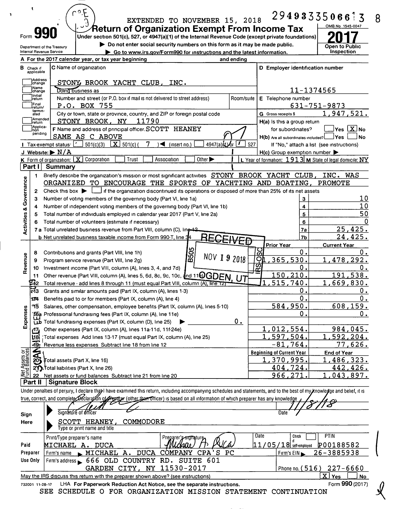 Image of first page of 2017 Form 990O for Stony Brook Yacht Club