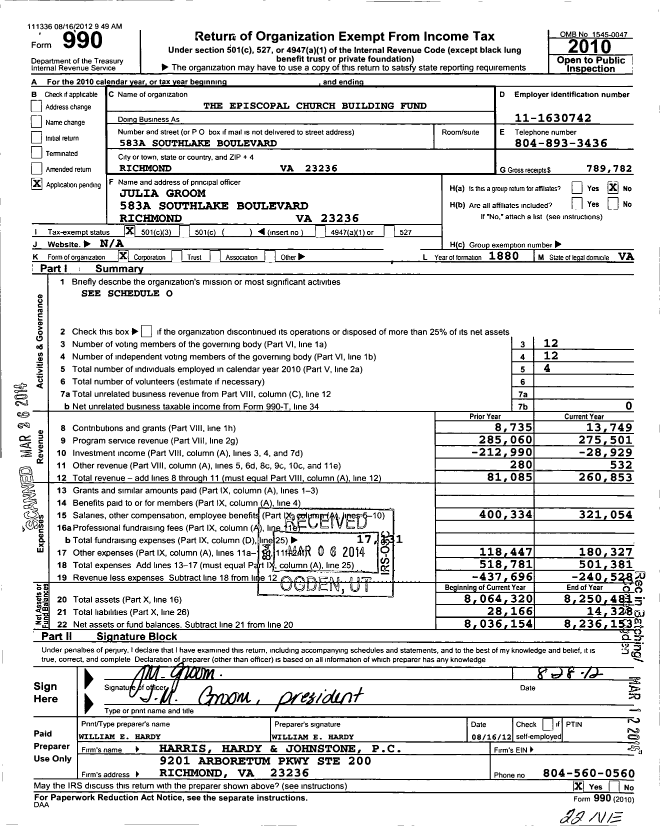 Image of first page of 2010 Form 990 for Episcopal Church Building Fund