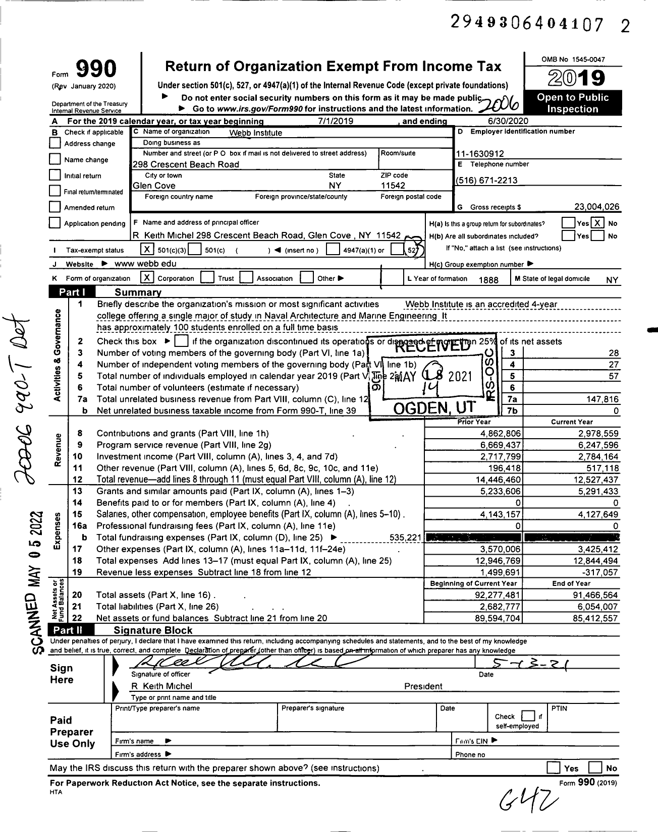 Image of first page of 2019 Form 990 for Webb Institute