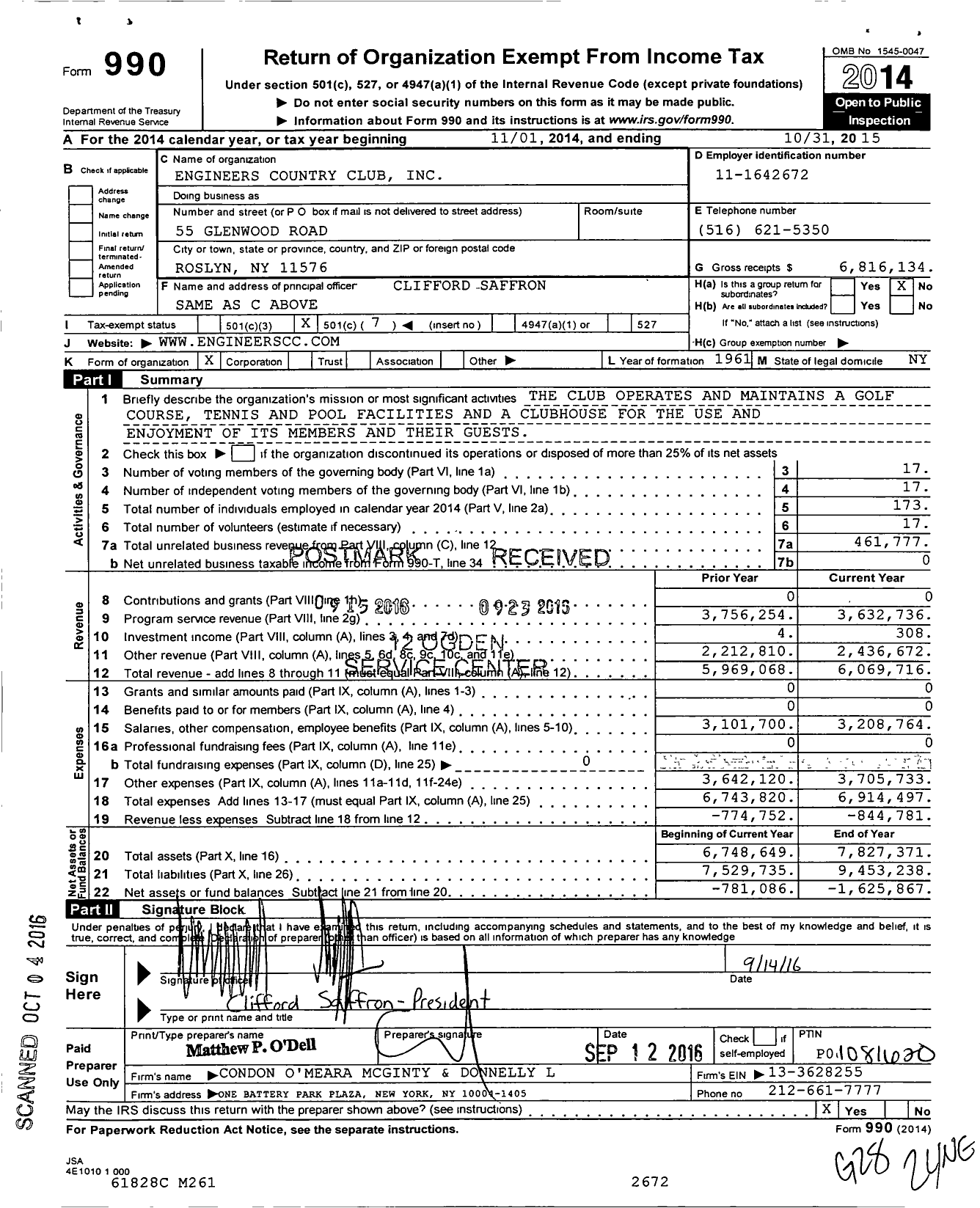 Image of first page of 2014 Form 990O for Engineers Country Club