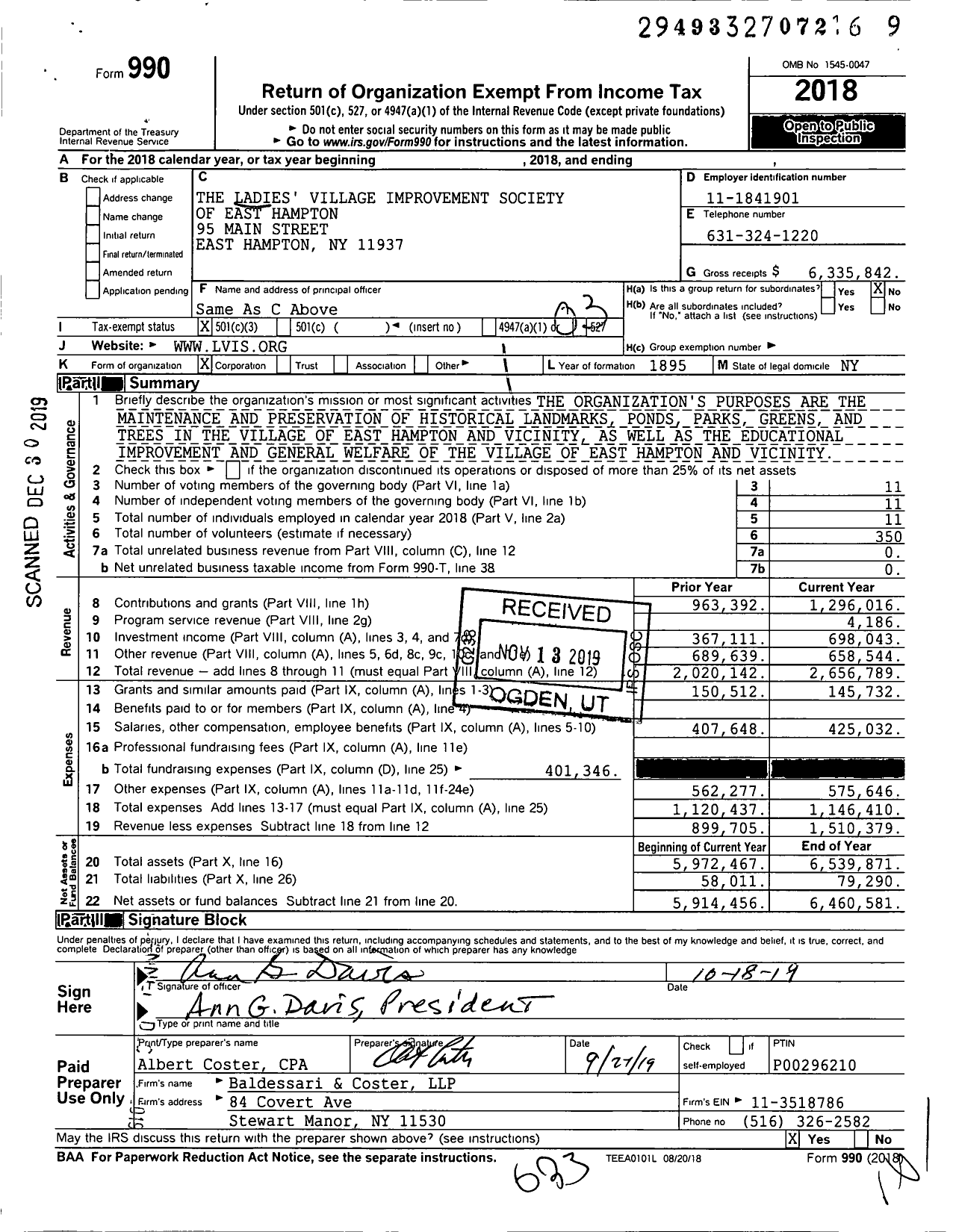 2018 Form 990 for The Ladies Village Improvement Society of East ...