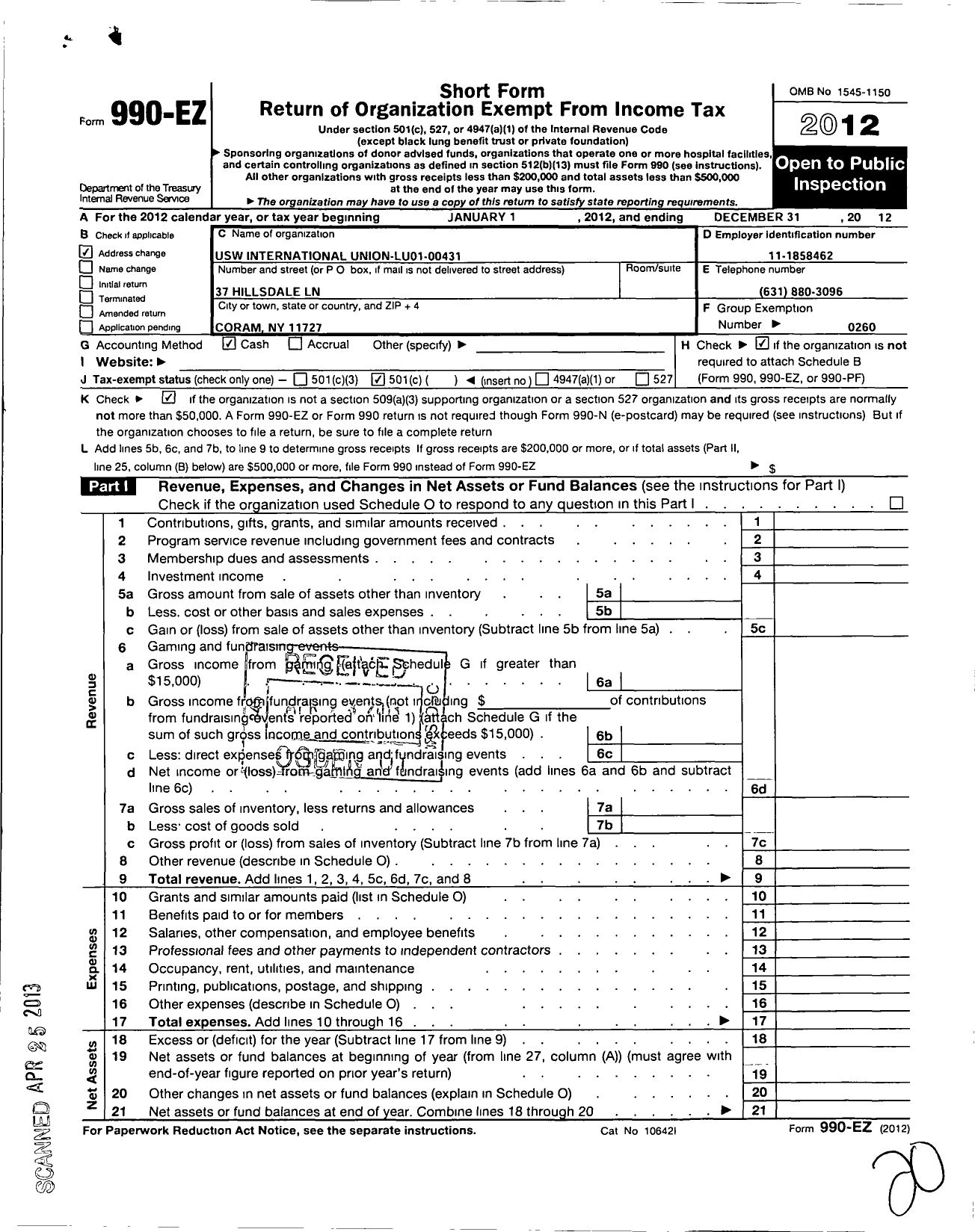 Image of first page of 2012 Form 990EO for United Steelworkers