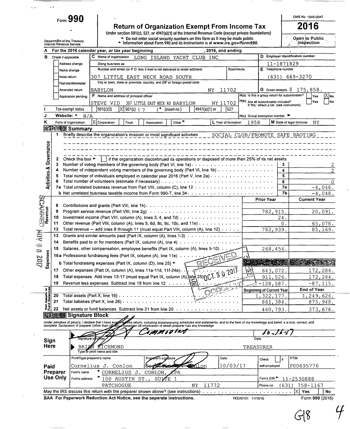 Image of first page of 2016 Form 990O for Long Island Yacht Club