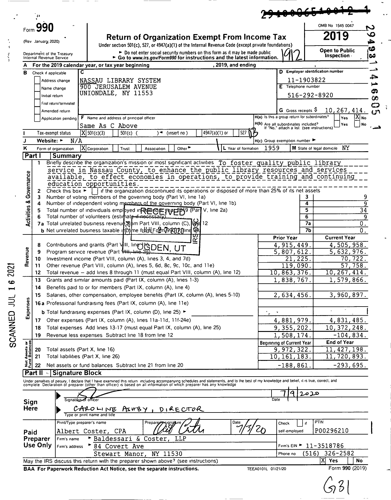 Image of first page of 2019 Form 990 for Nassau Library System (NLS)