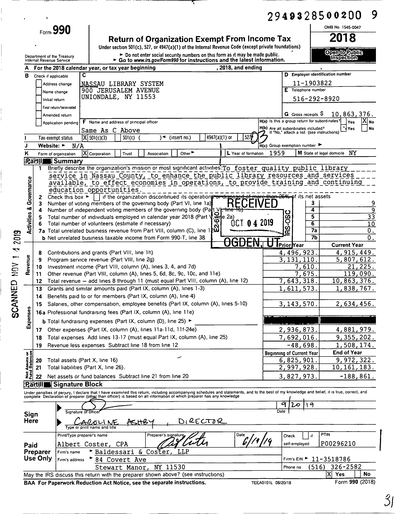 Image of first page of 2018 Form 990 for Nassau Library System (NLS)