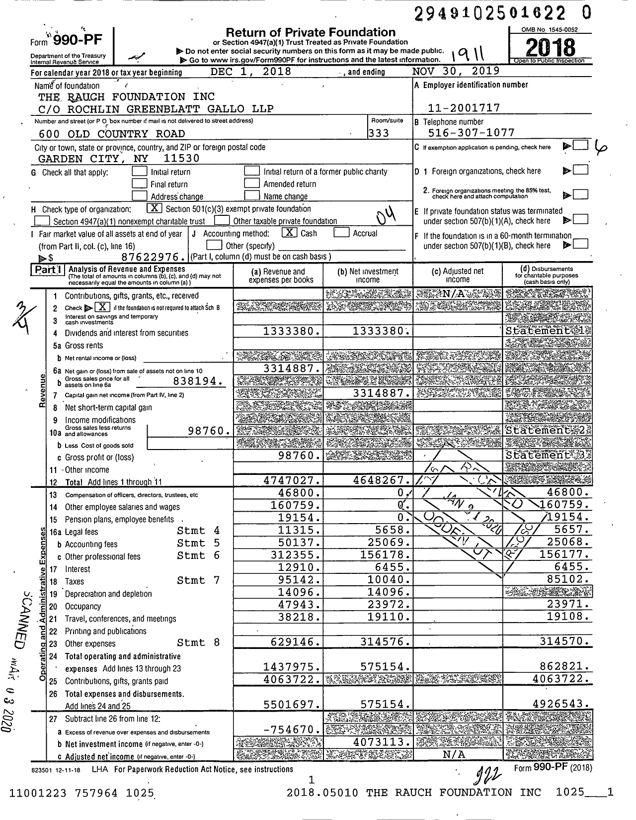 Image of first page of 2018 Form 990PR for Rauch Foundation