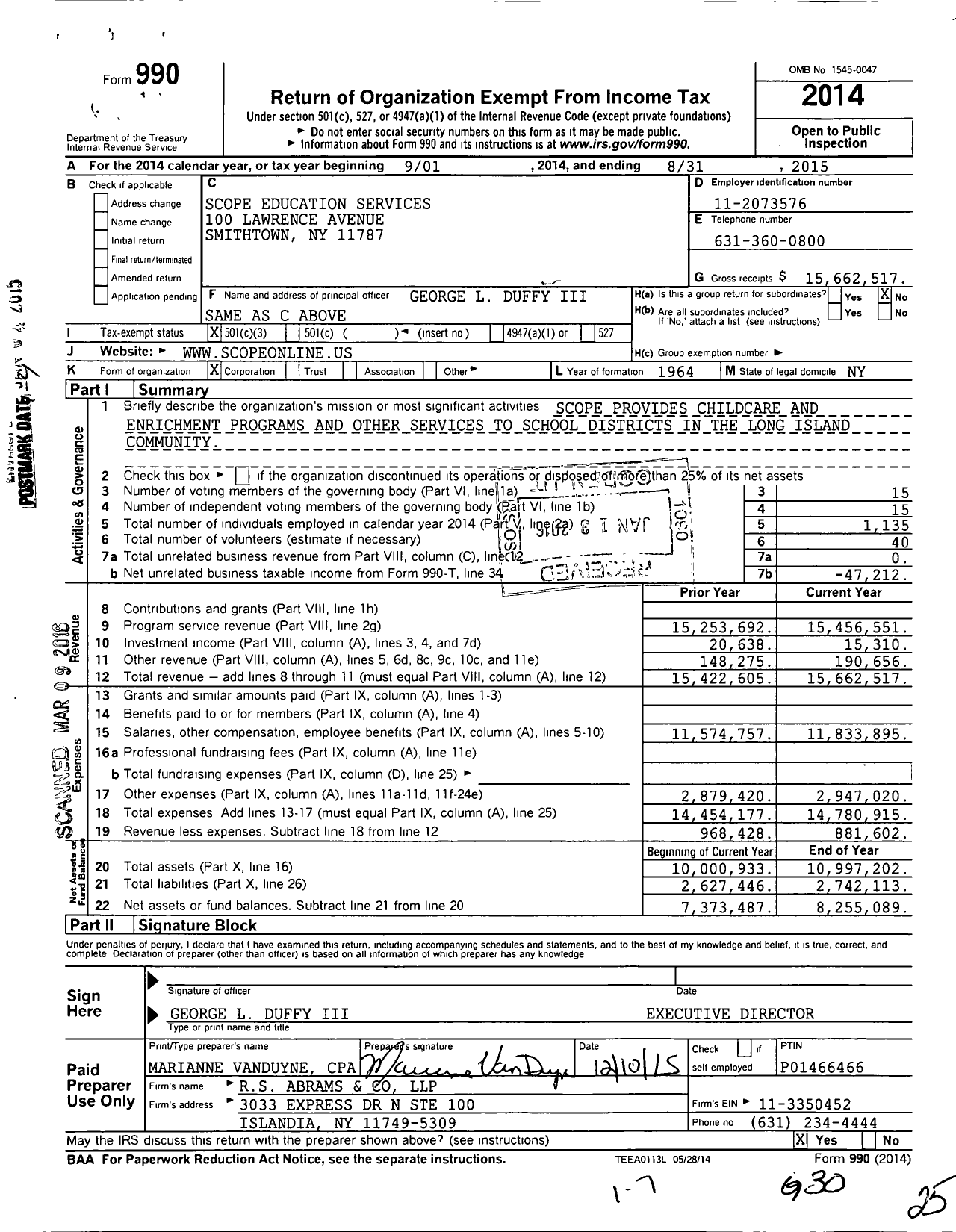 Image of first page of 2014 Form 990 for SCOPE Education Services