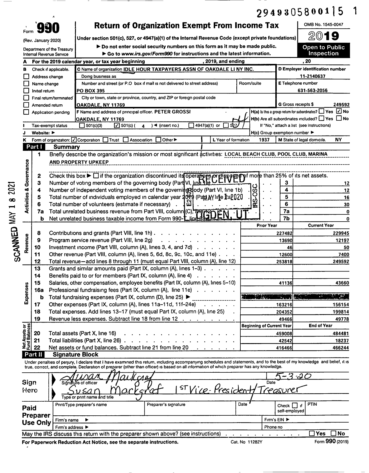 Image of first page of 2019 Form 990O for Idle Hour Taxpayers Association of Oakdale Li I N Y