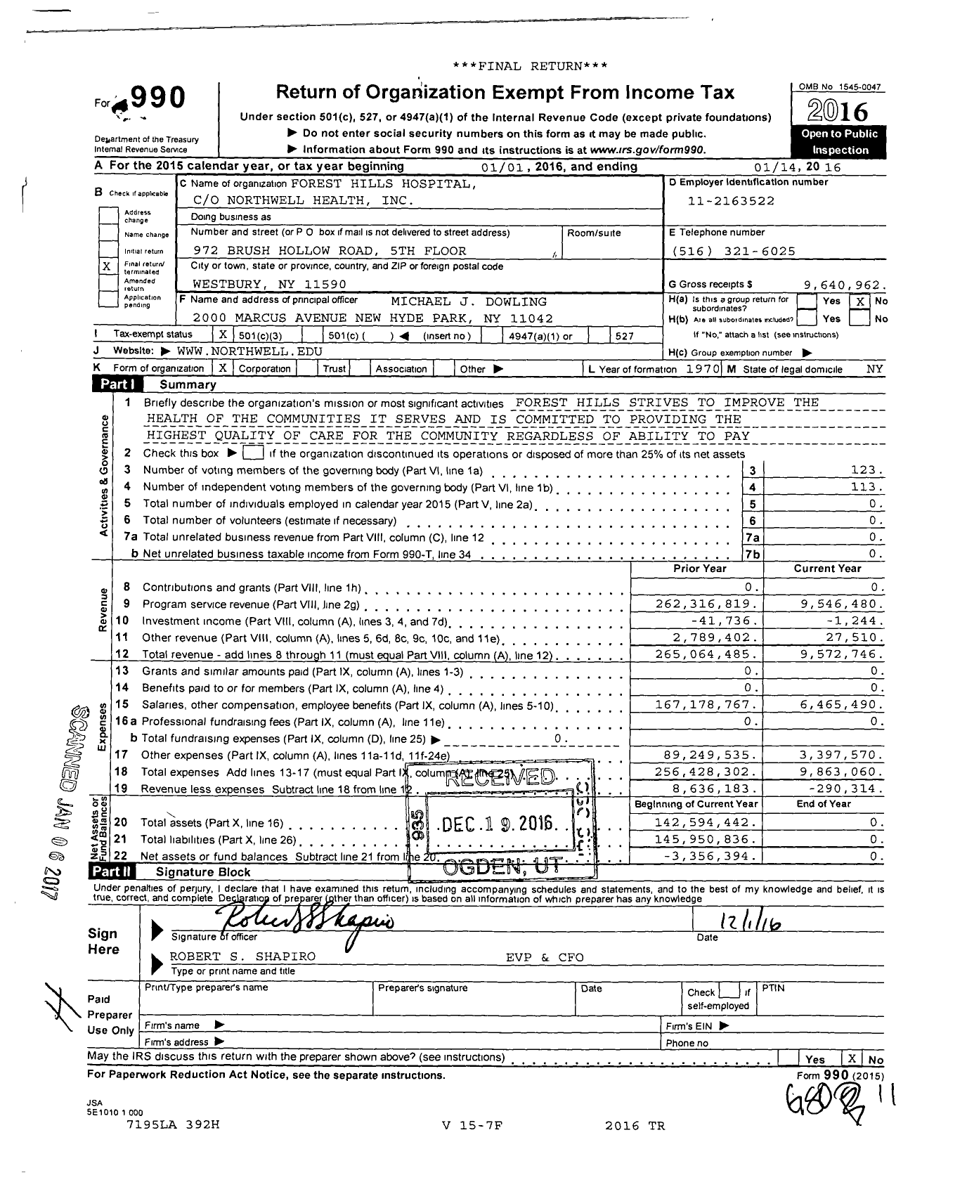 Image of first page of 2015 Form 990 for Forest Hills Hospital