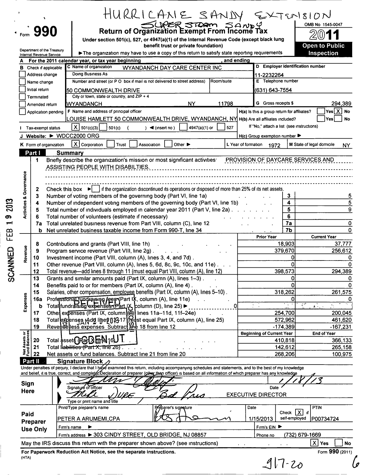 Image of first page of 2011 Form 990 for Wyandanch Day Care Center