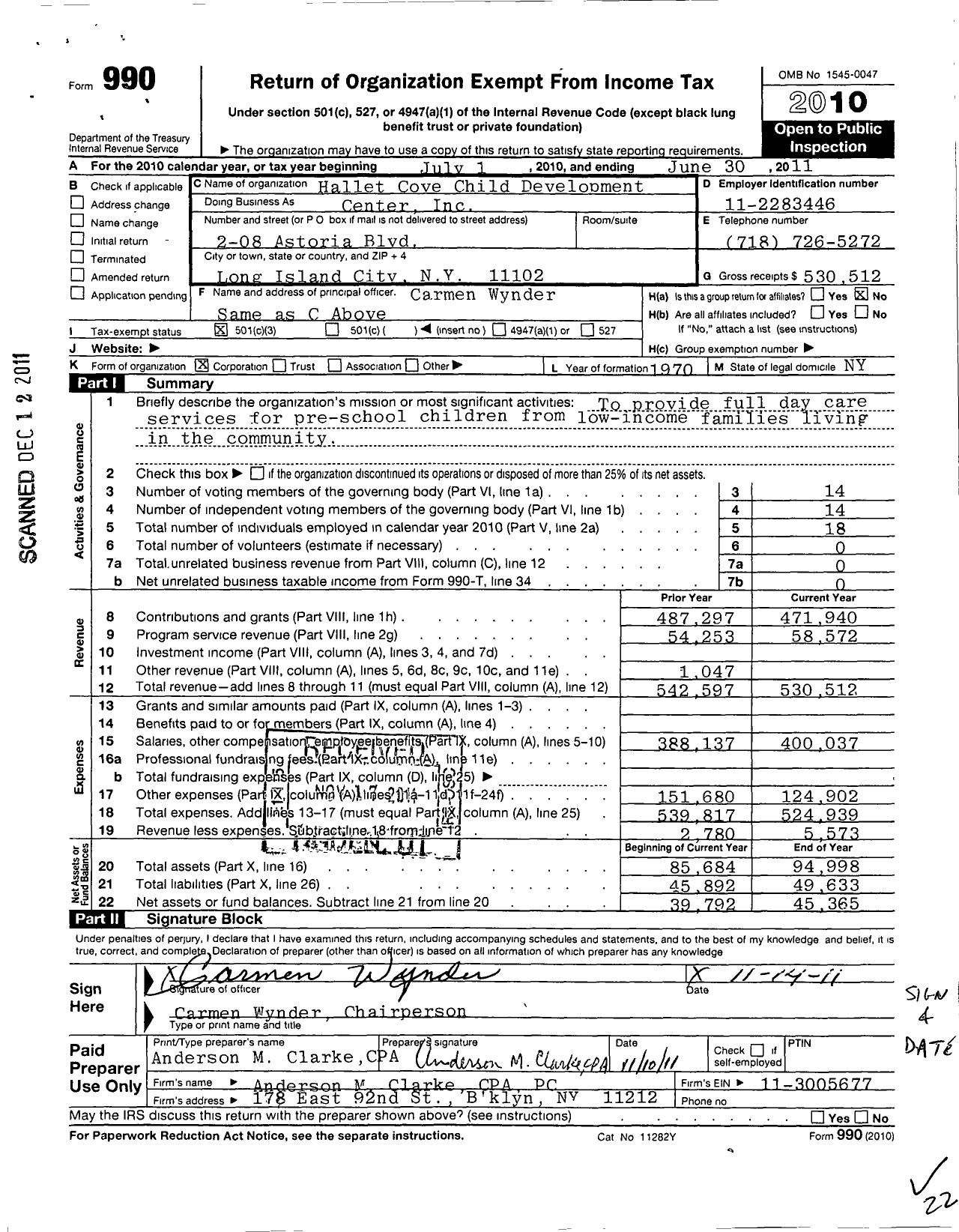 Image of first page of 2010 Form 990 for Hallet Cove Child Development Center