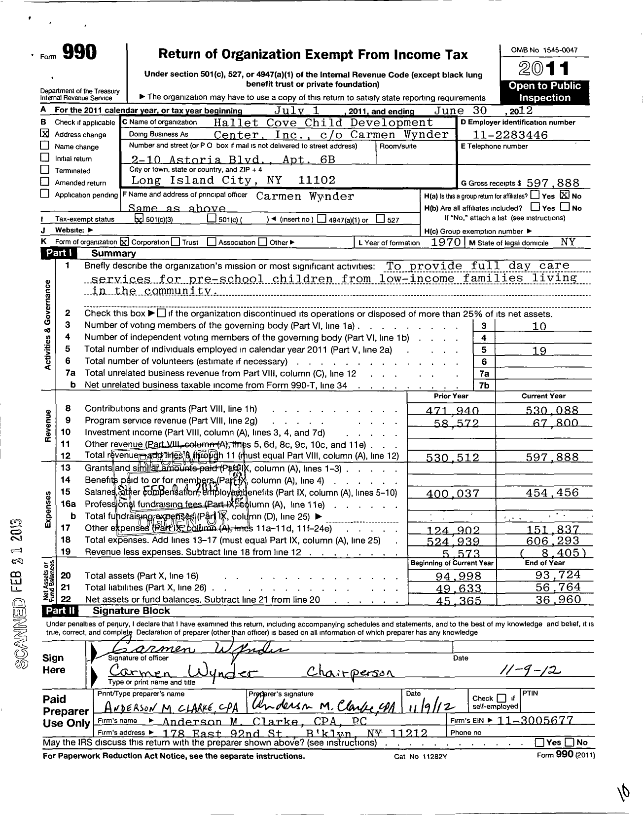 Image of first page of 2011 Form 990 for Hallet Cove Child Development Center