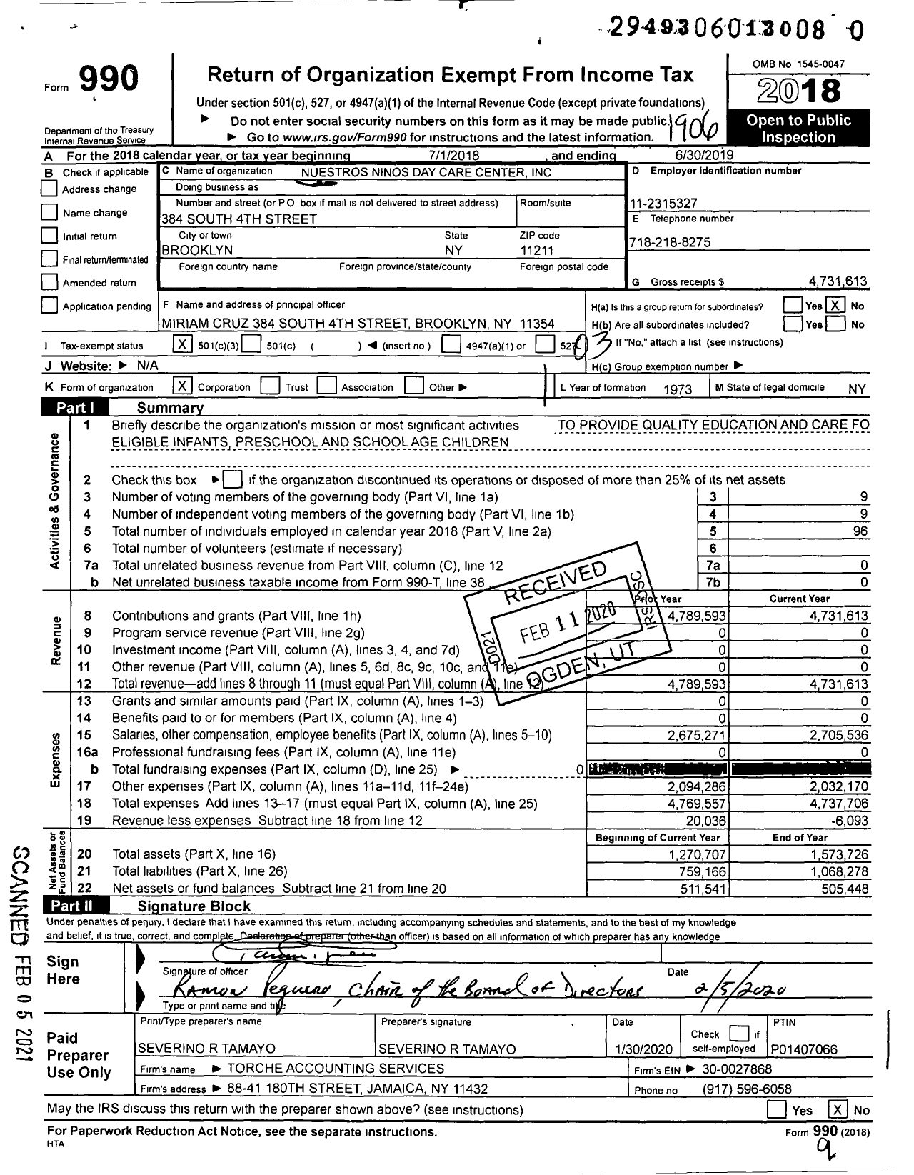 Image of first page of 2018 Form 990 for Nuestros Ninos Day Care Center