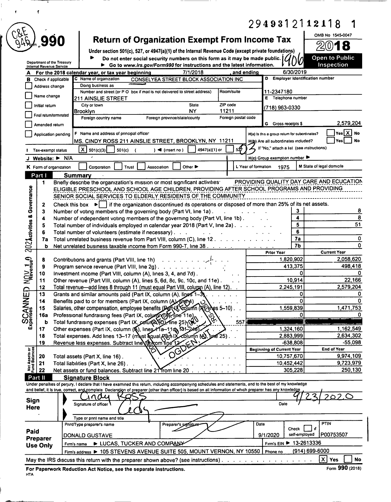 Image of first page of 2018 Form 990 for Conselyea Street Block Association