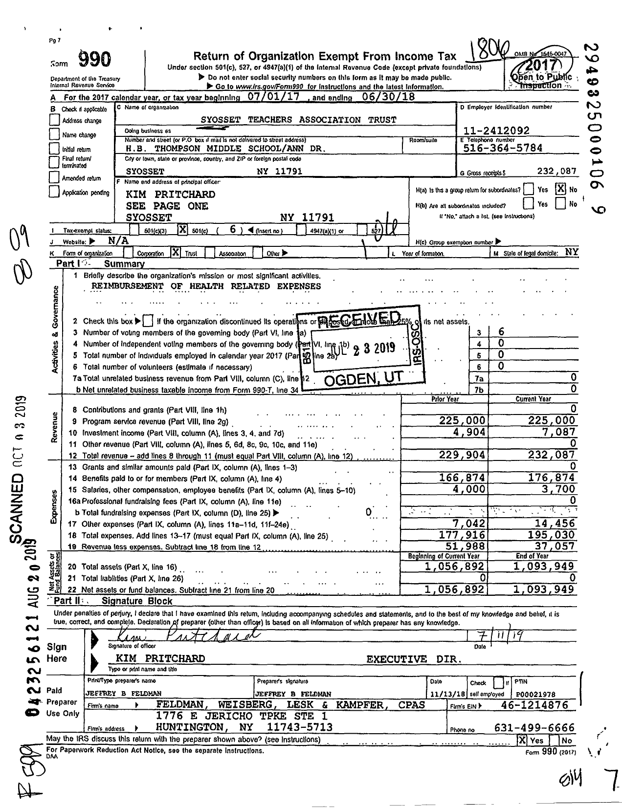 Image of first page of 2017 Form 990O for Syosset Teachers Association Trust