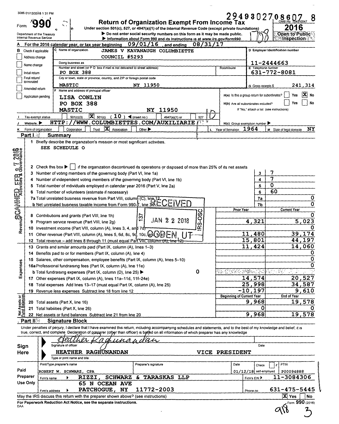 Image of first page of 2016 Form 990O for Columbiettes Incorporated / 5293 James V Kavanaugh Columbiettes