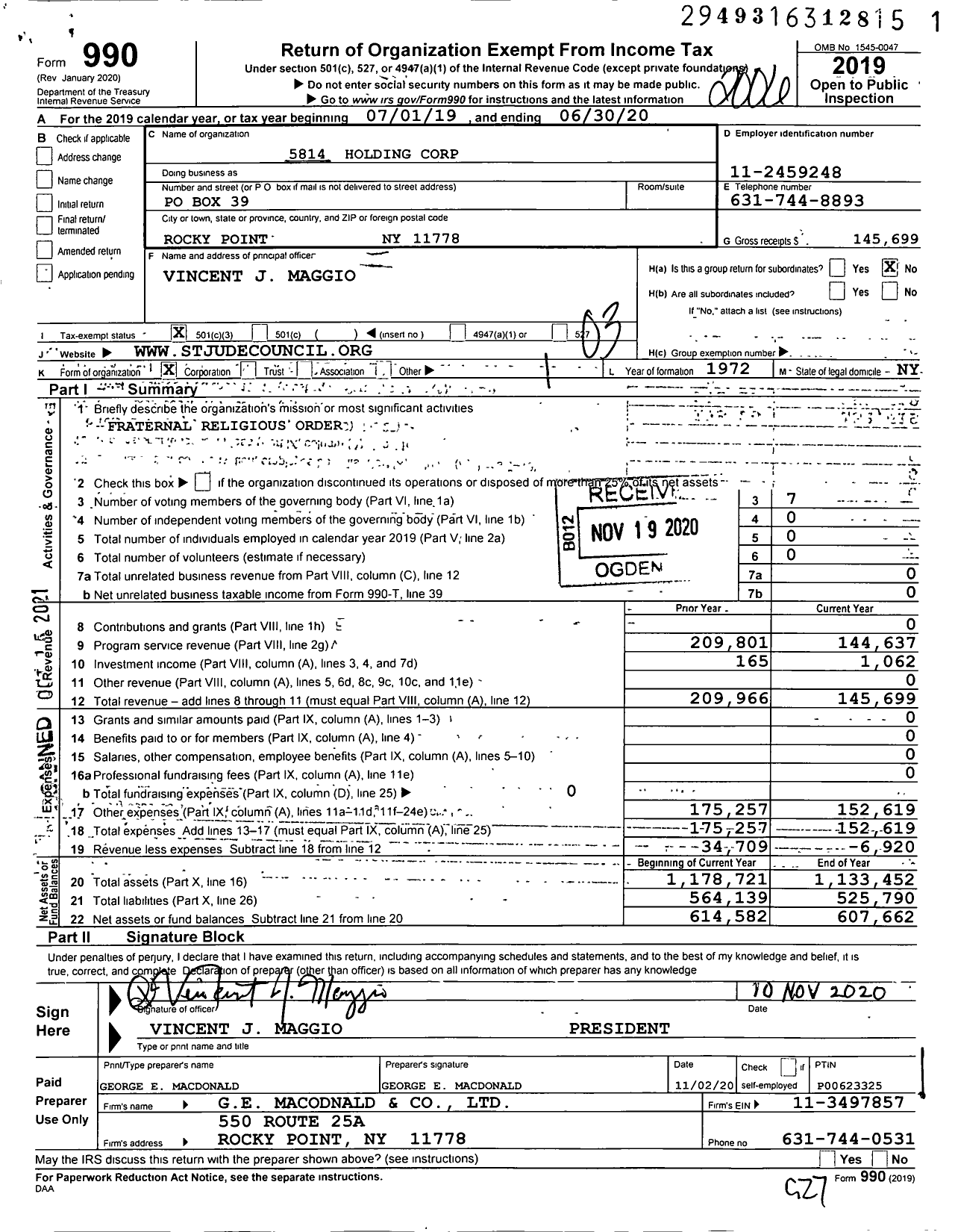 Image of first page of 2019 Form 990 for St Jude Knights of Columbus