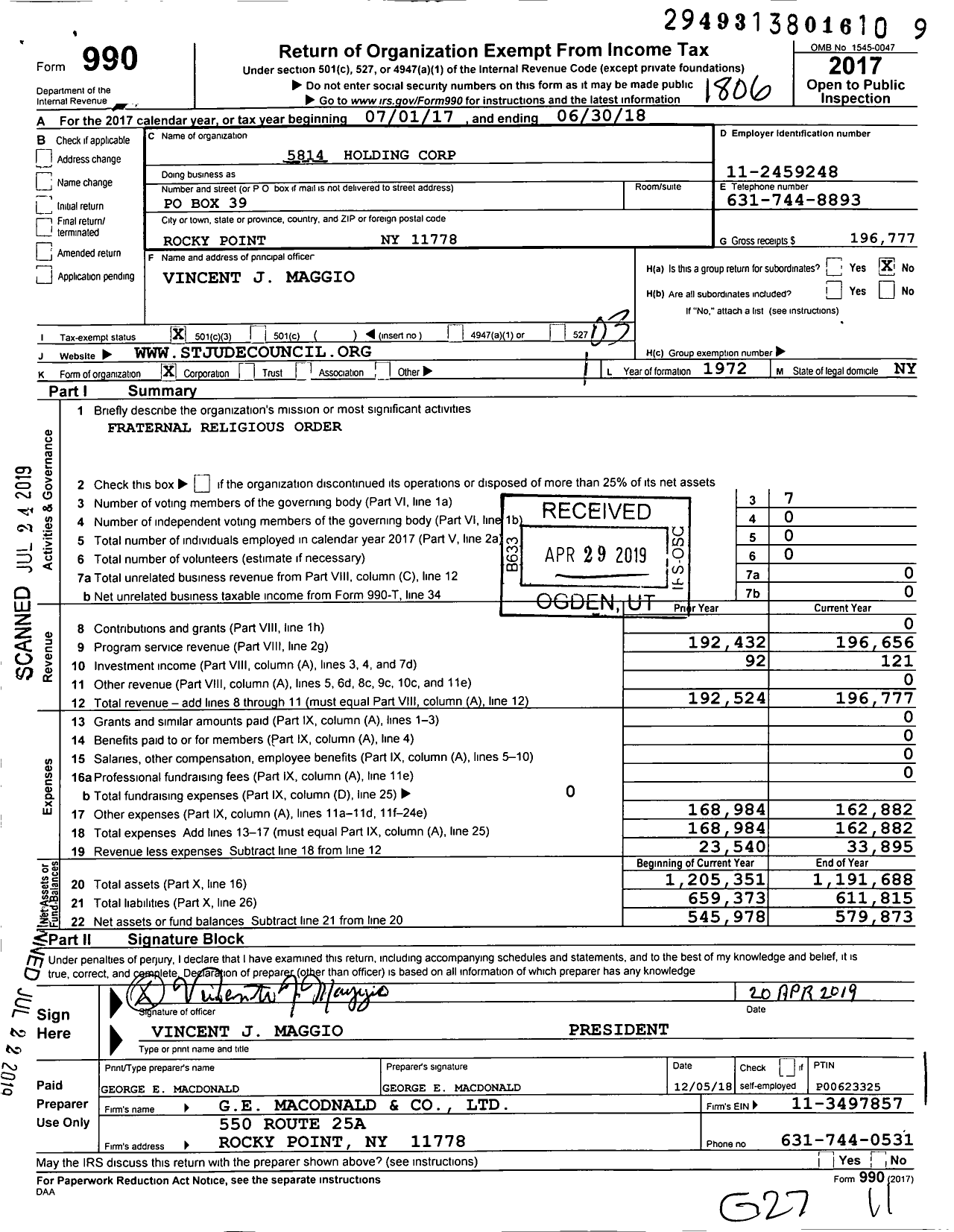 Image of first page of 2017 Form 990 for St Jude Knights of Columbus