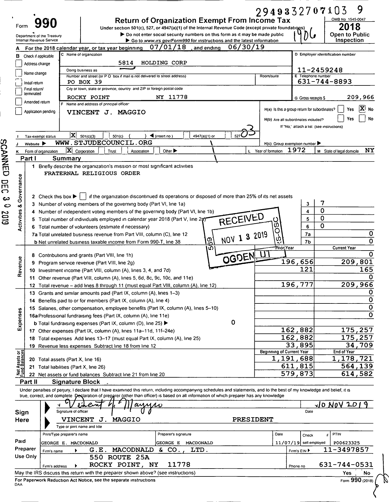 Image of first page of 2018 Form 990 for St Jude Knights of Columbus