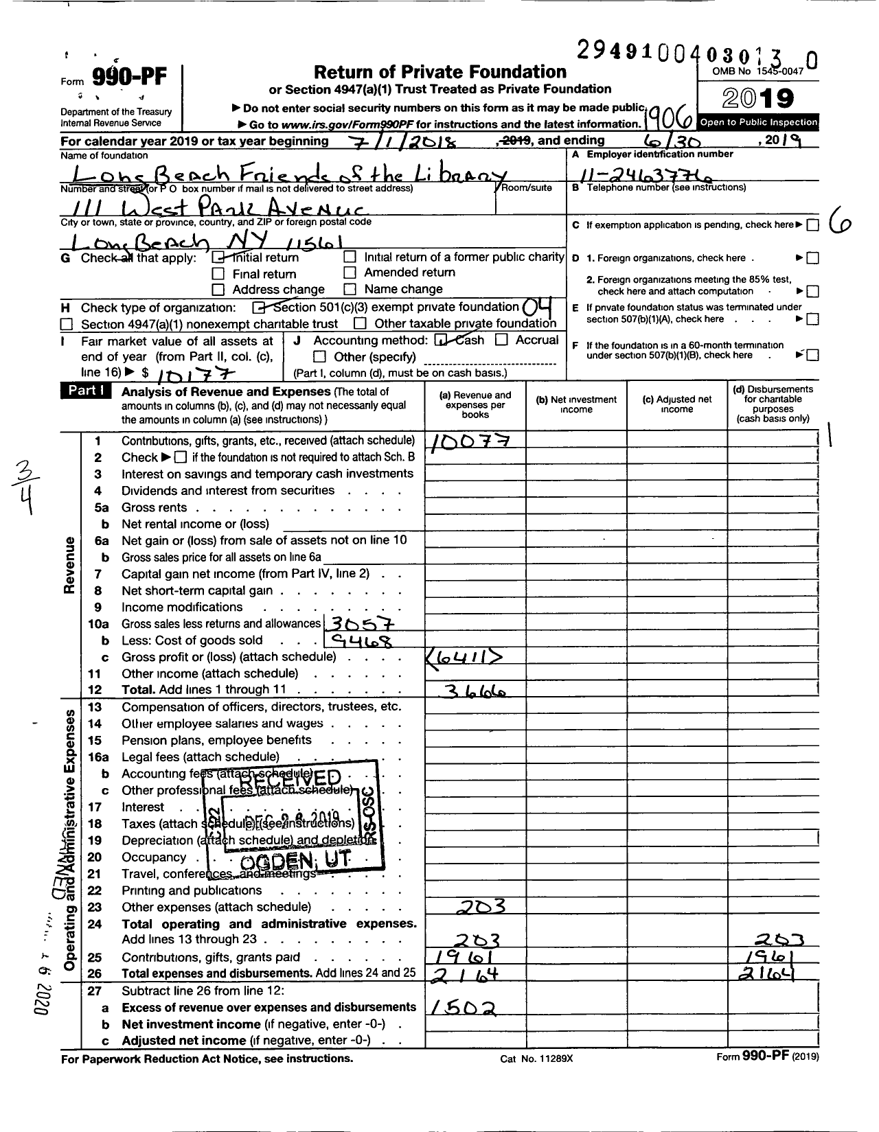 Image of first page of 2018 Form 990PR for Long Beach Friends of the Library Incorporated