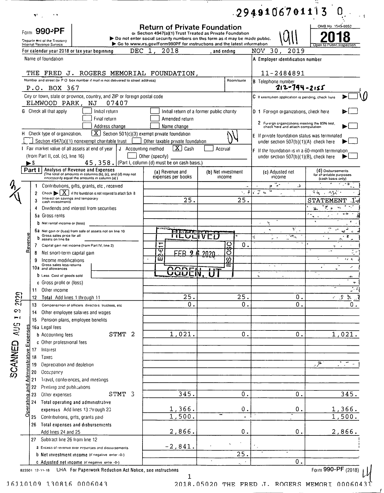 Image of first page of 2018 Form 990PR for The Fred J Rogers Memorial Foundation