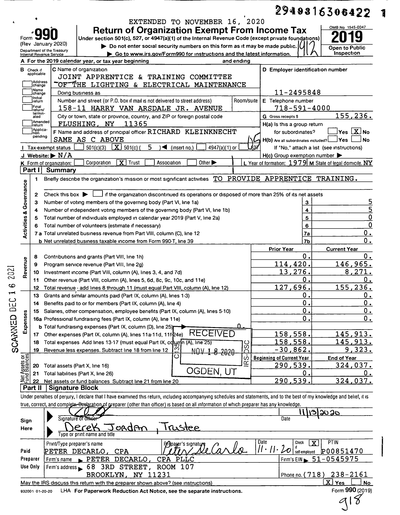 Image of first page of 2019 Form 990O for Joint Apprentice and Training Committee of the Lighting and Electrical Maintenance