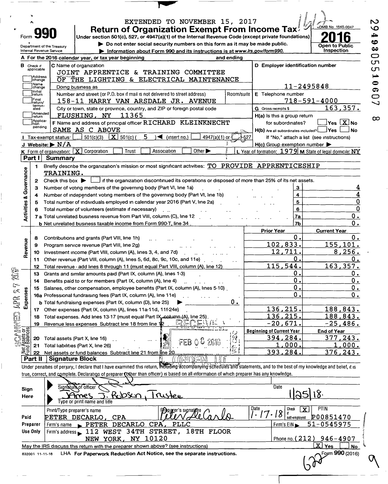 Image of first page of 2016 Form 990O for Joint Apprentice and Training Committee of the Lighting and Electrical Maintenance