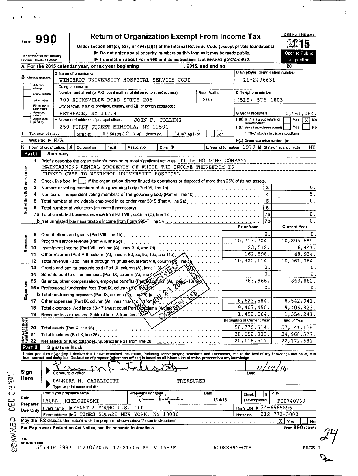 Image of first page of 2015 Form 990O for Winthrop University Hospital Service Corporation