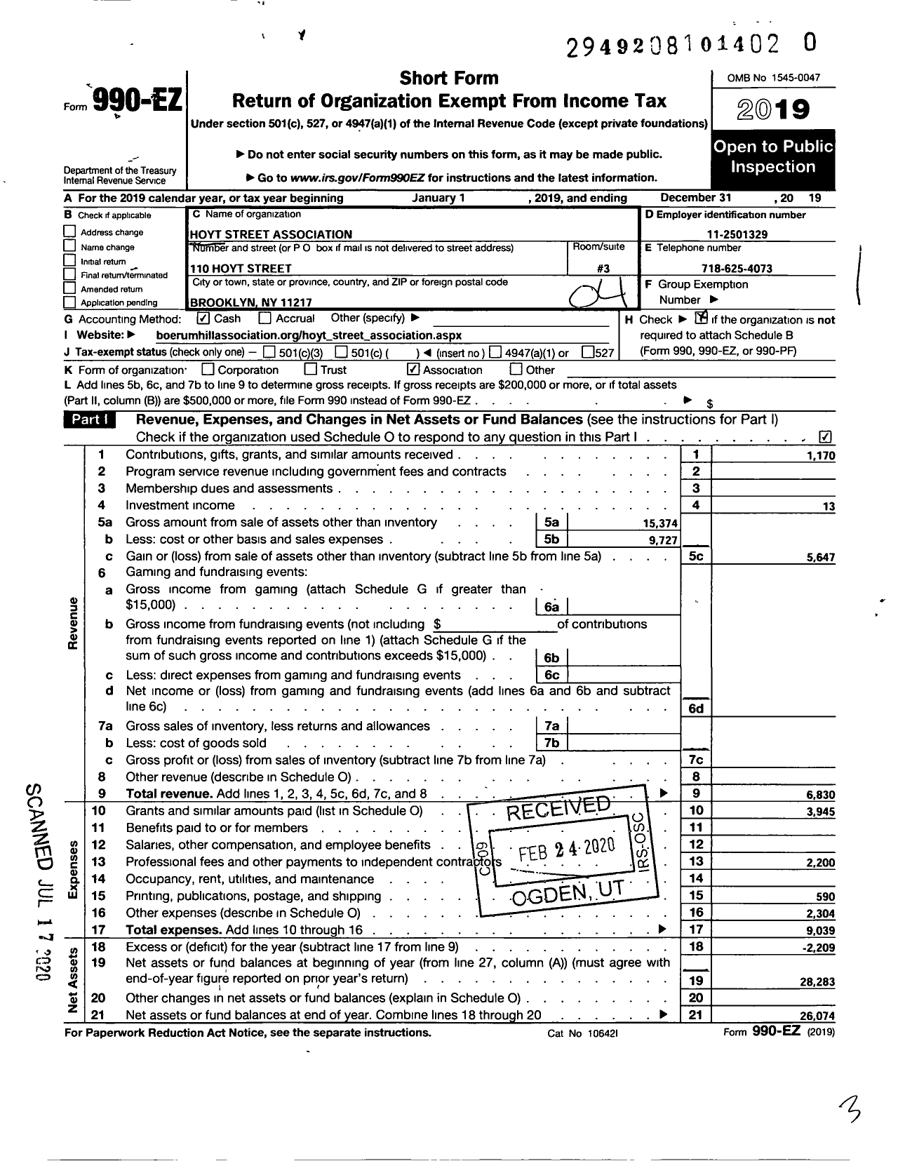 Image of first page of 2019 Form 990EO for Hoyt Street Association