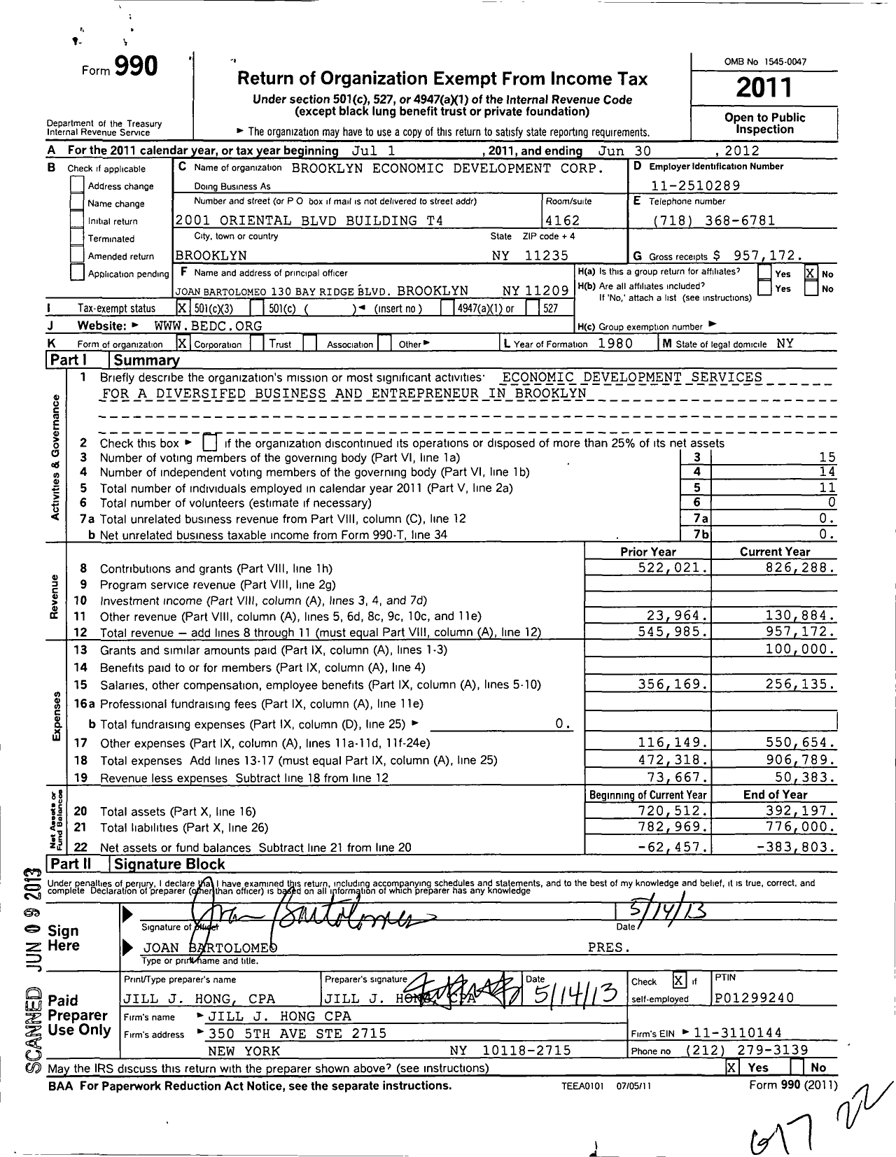 Image of first page of 2011 Form 990 for Brooklyn Economic Development Corporation