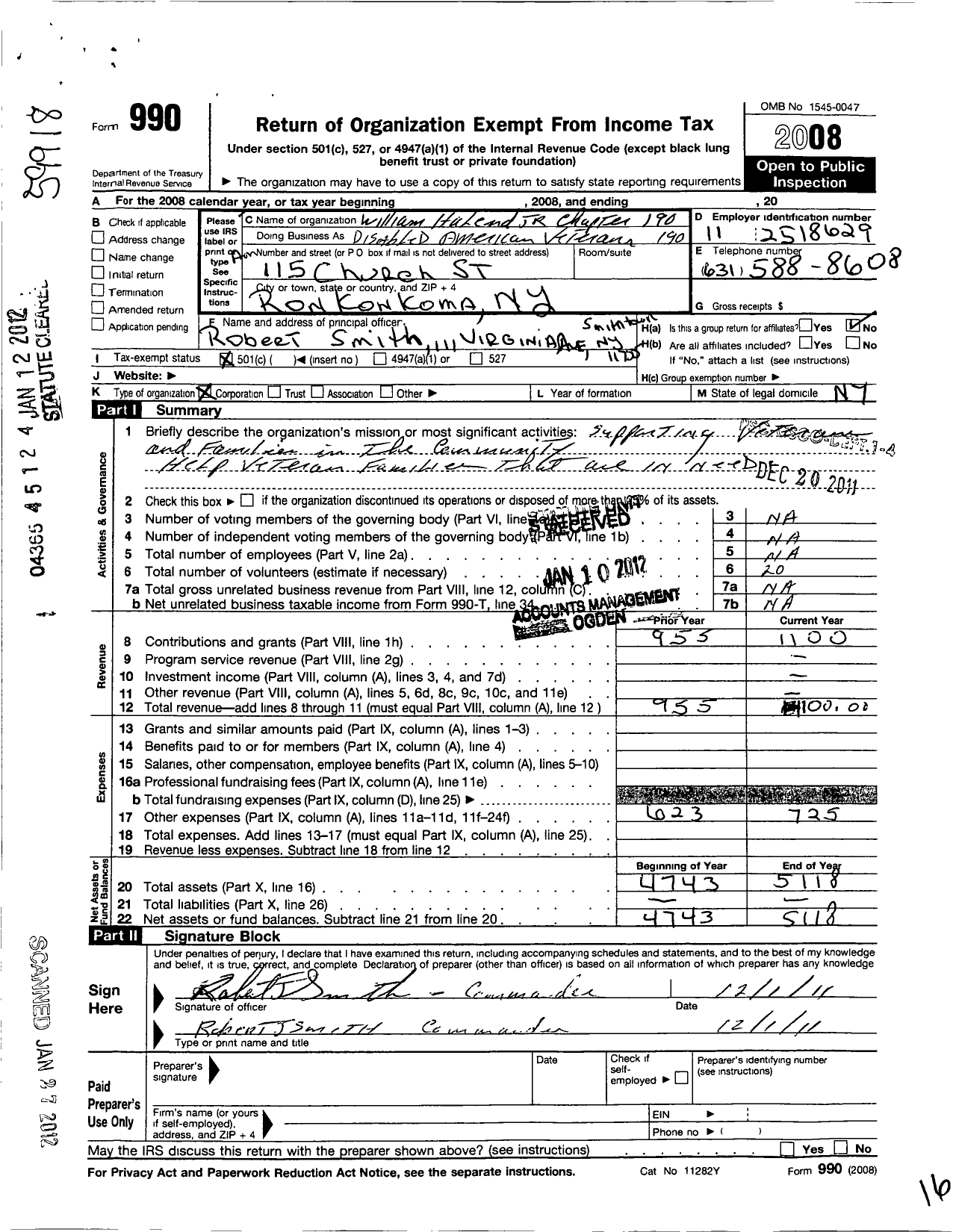 Image of first page of 2008 Form 990O for Disabled American Veterans - Disabled American Veterans