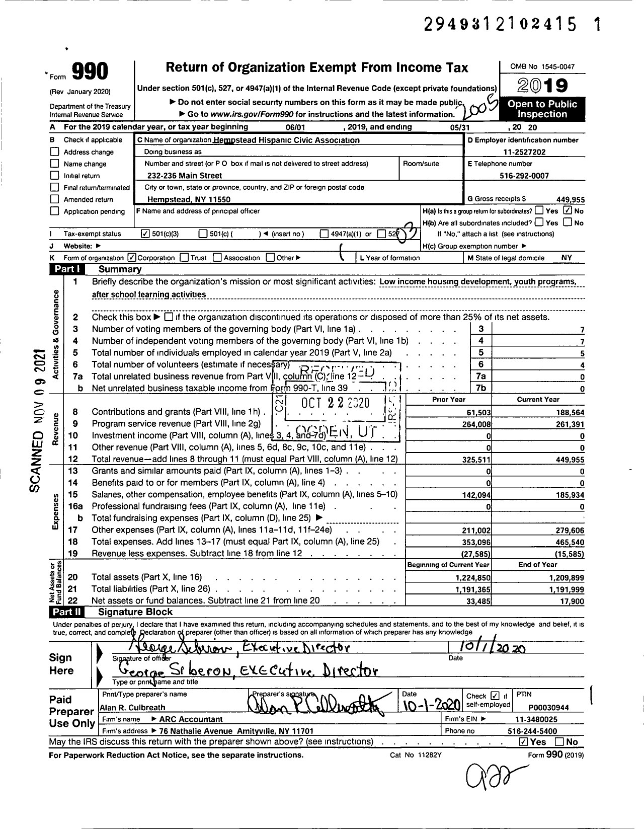 Image of first page of 2019 Form 990 for Hempstead Hispanic Civic Association