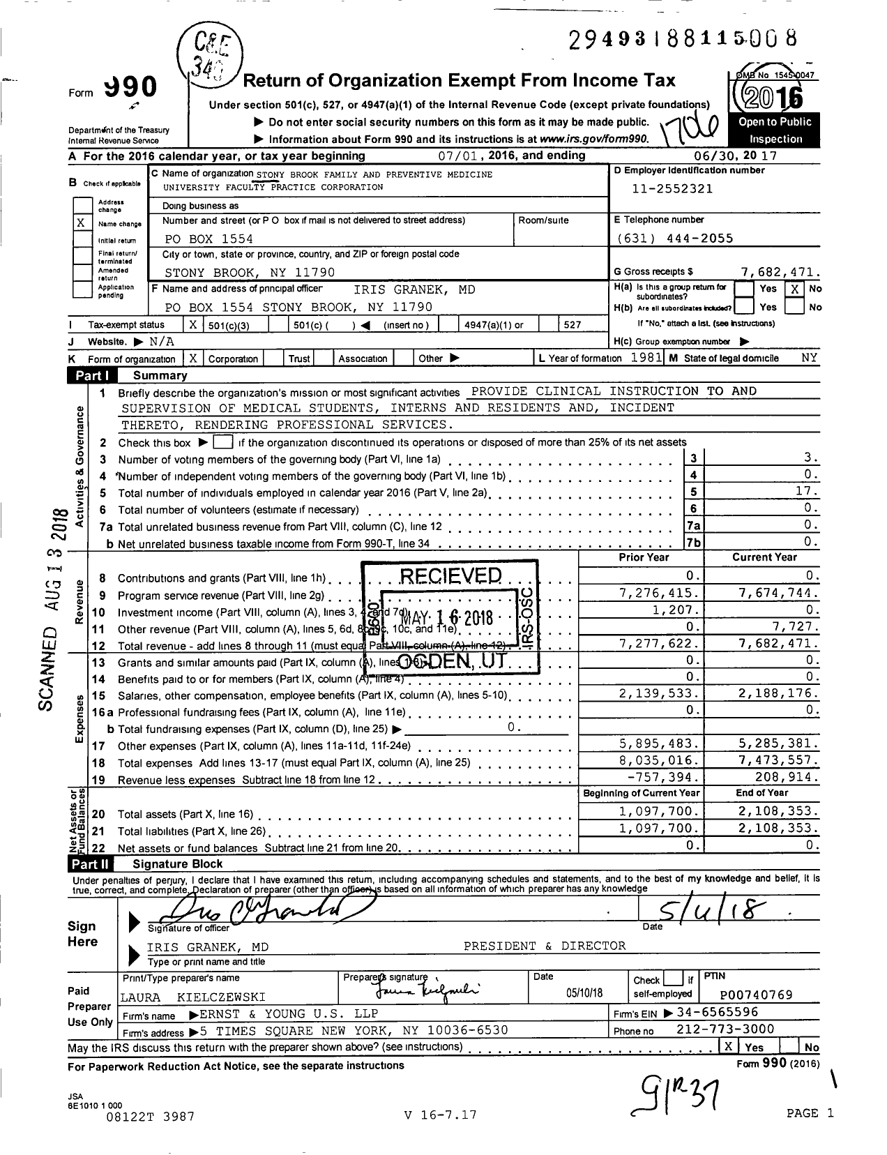 Image of first page of 2016 Form 990 for Stony Brook Medicine