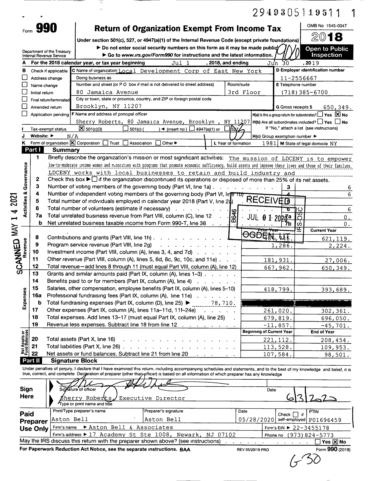 Image of first page of 2018 Form 990 for Local Development Corp of East New York