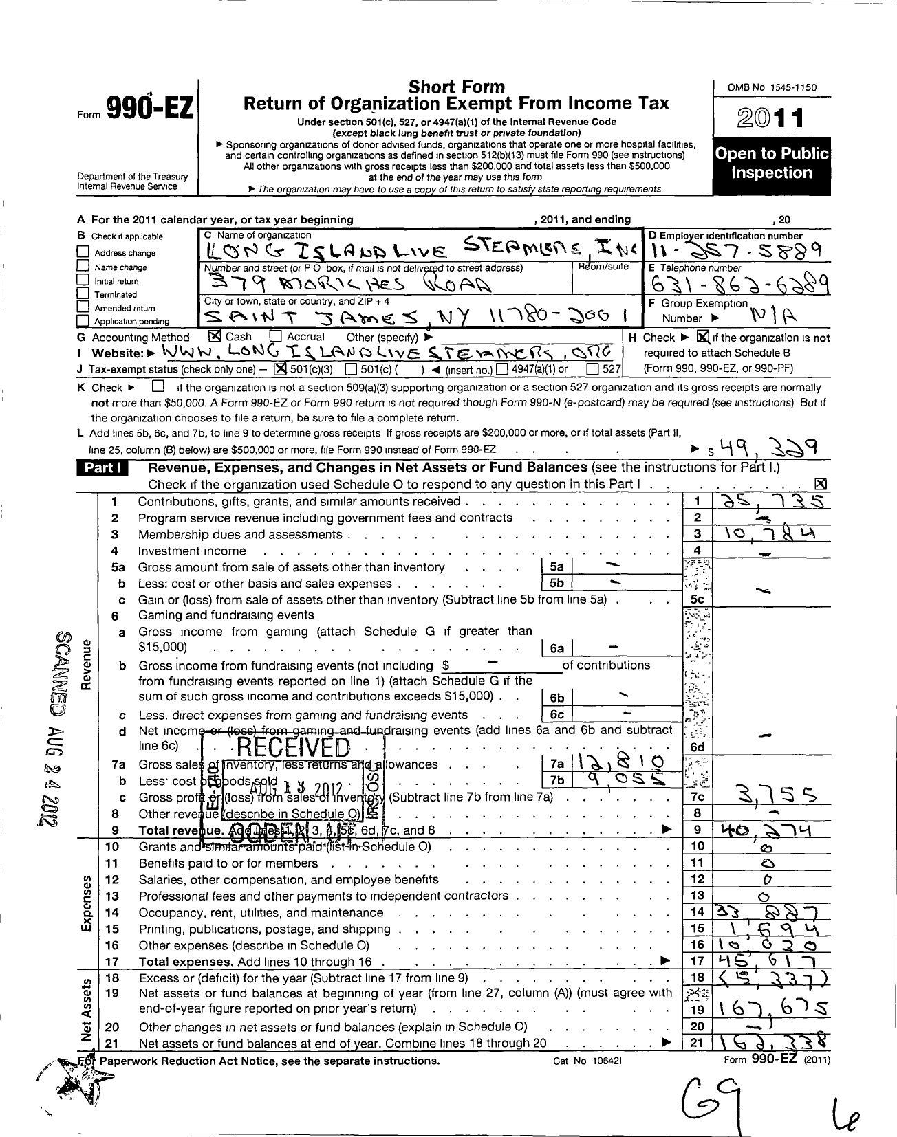 Image of first page of 2011 Form 990EZ for Long Island Live Steamers