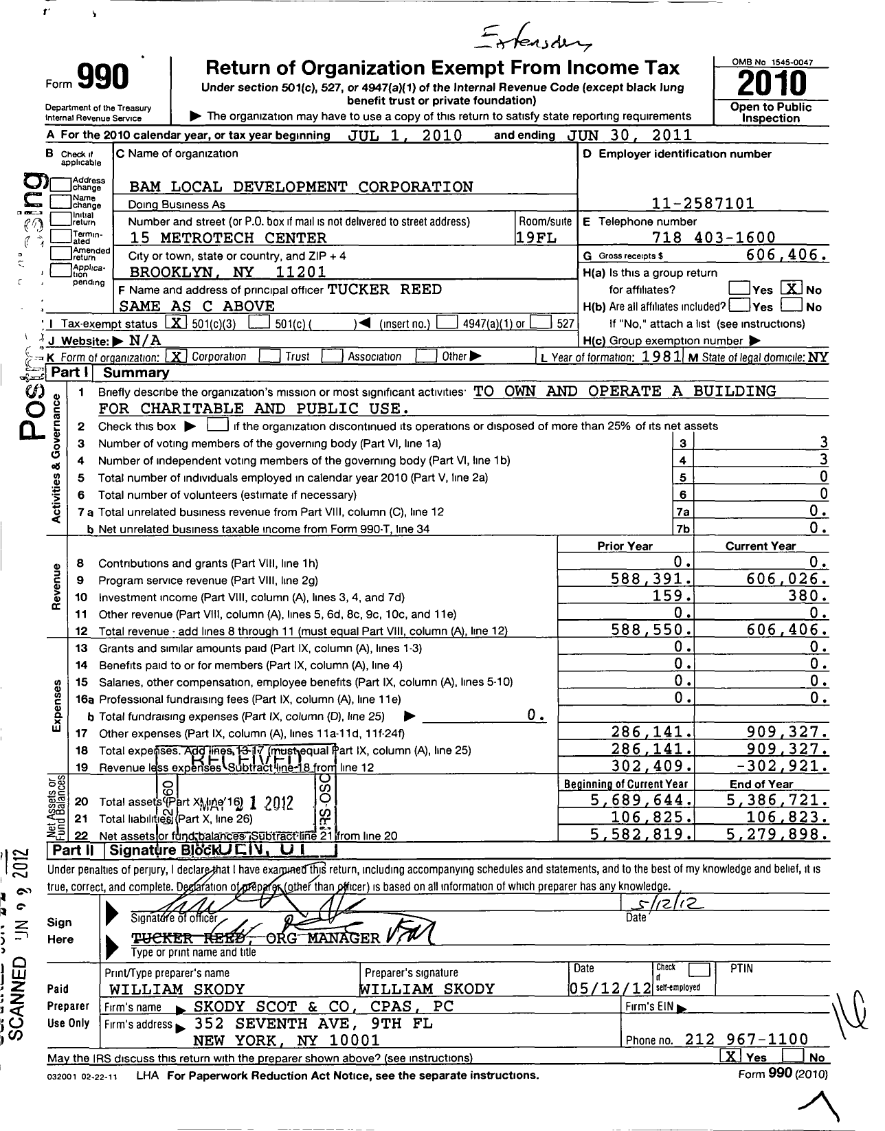 Image of first page of 2010 Form 990 for Bam Local Development Corporation