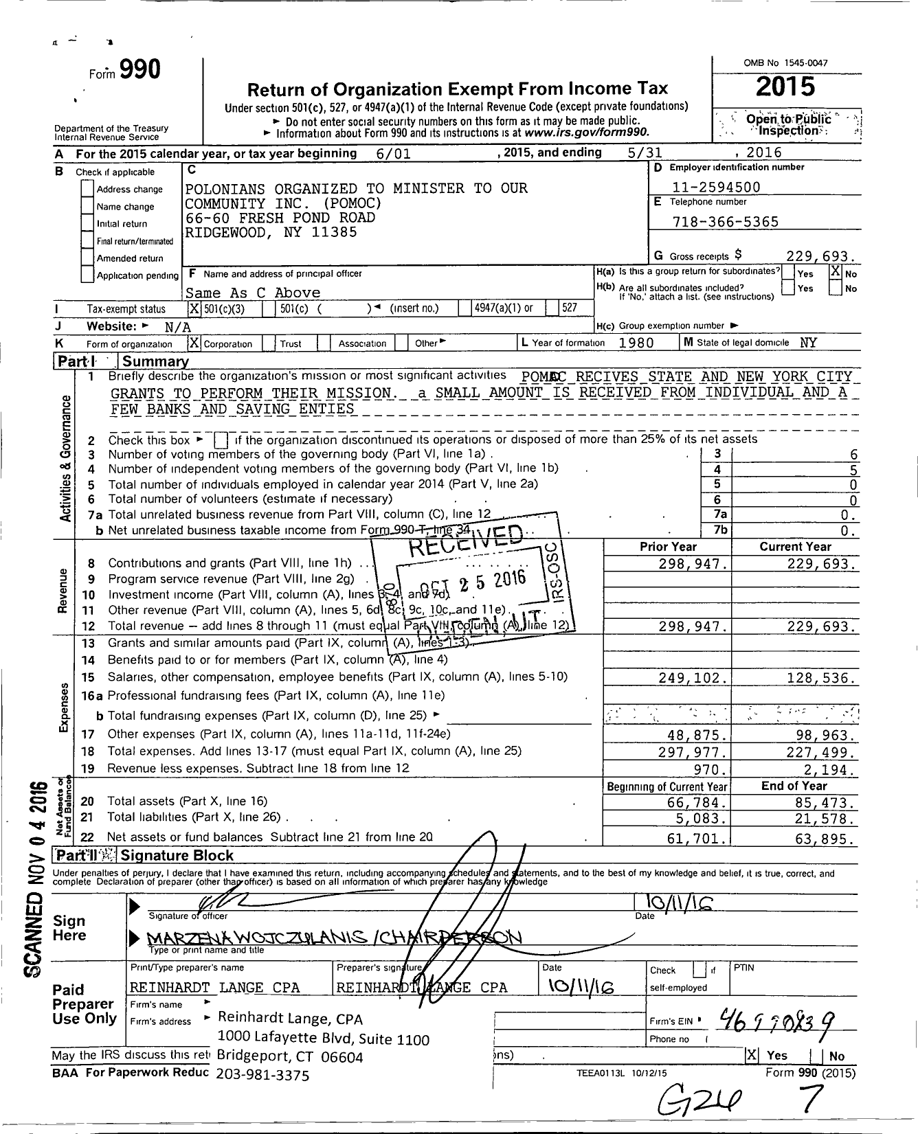Image of first page of 2015 Form 990 for Pomoc