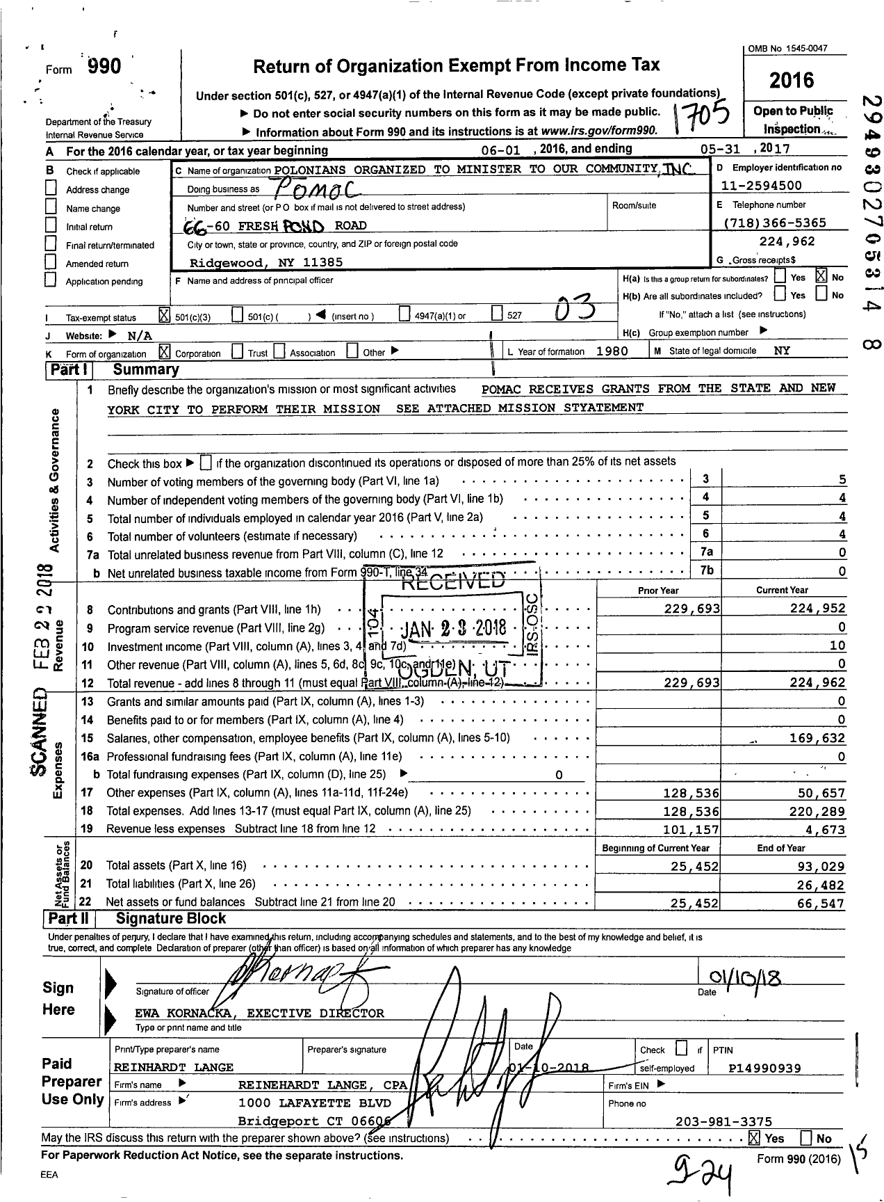 Image of first page of 2016 Form 990 for Pomoc