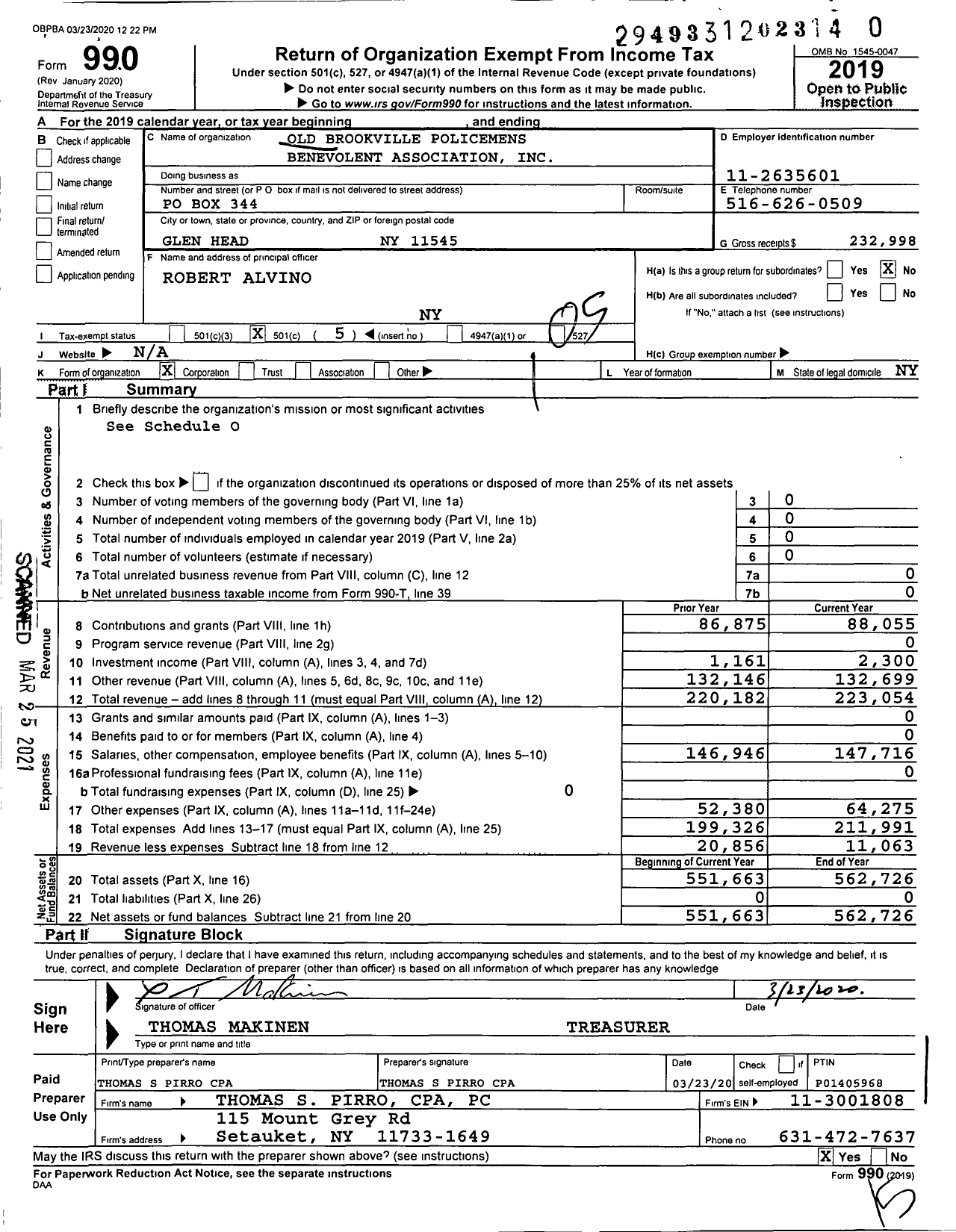 Image of first page of 2019 Form 990O for Old Brookville Policemens Benevolent Association