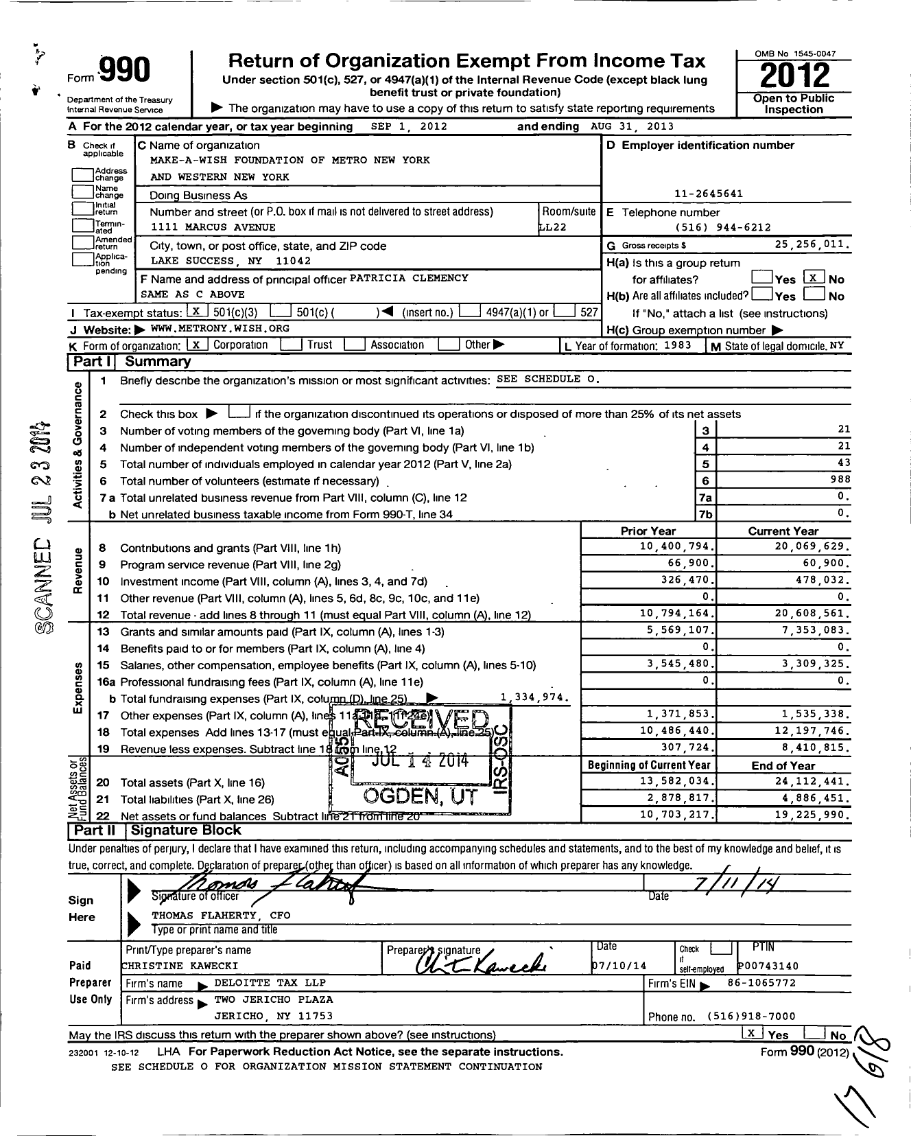 Image of first page of 2012 Form 990 for Make-A-Wish Metro New York and Western New York