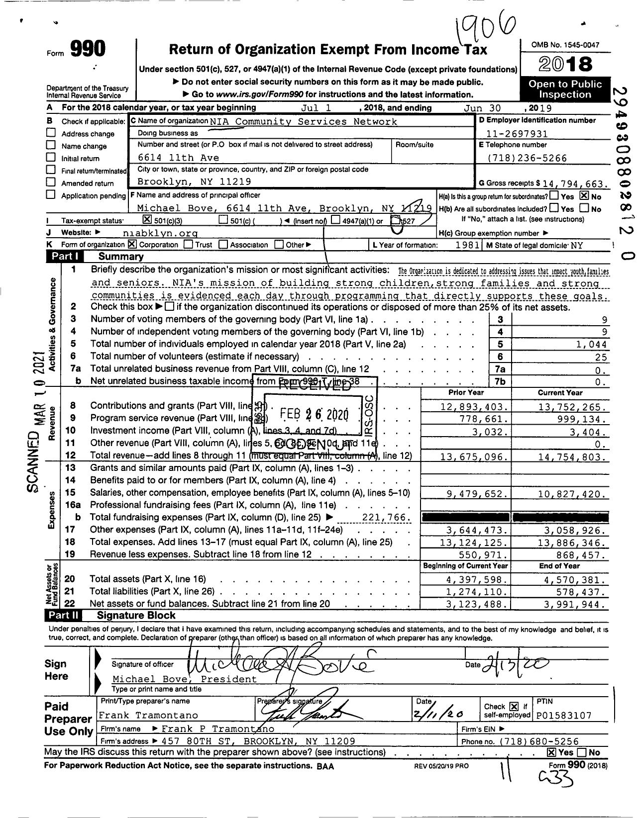 Image of first page of 2018 Form 990 for NIA Community Services Network