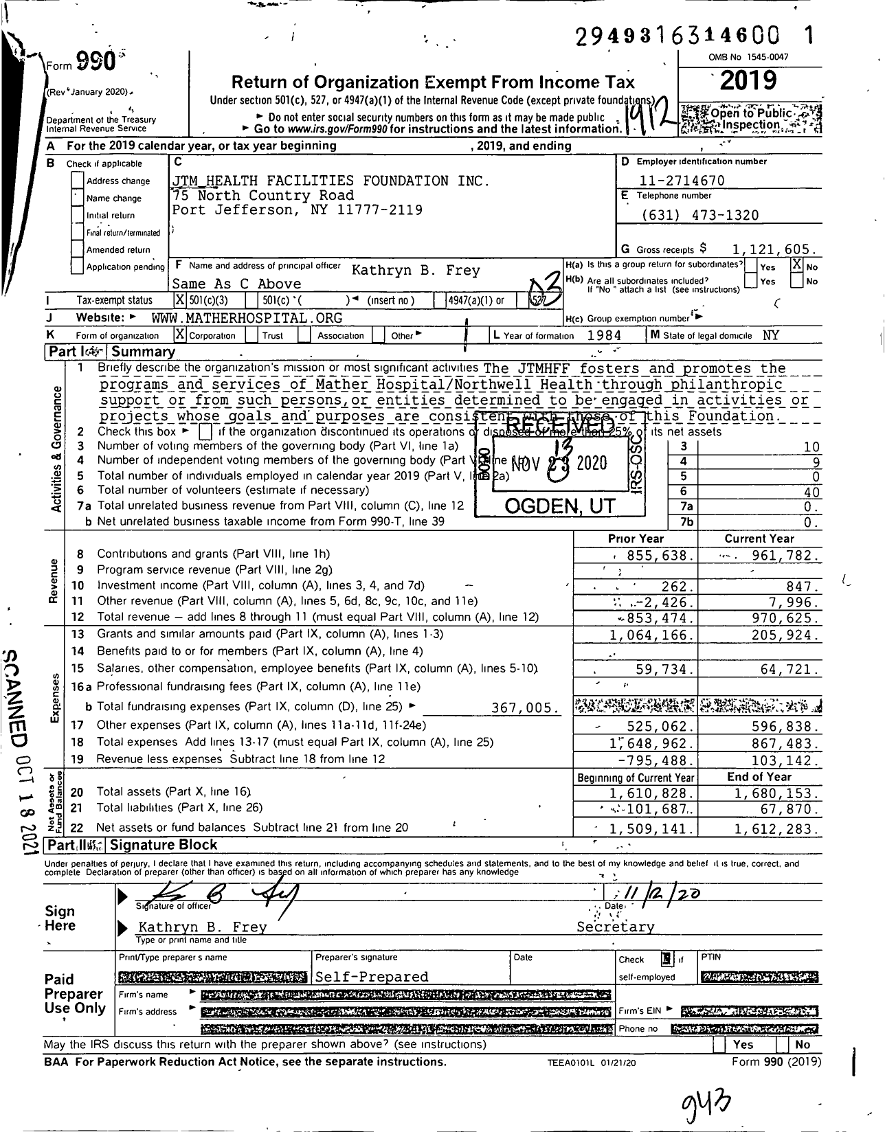 Image of first page of 2019 Form 990 for JTM Health Facilities Foundation