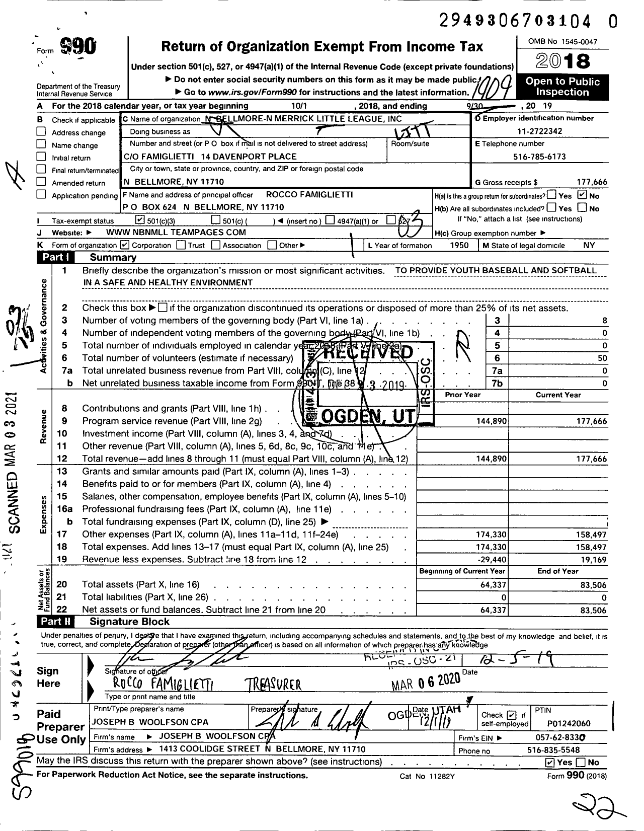 Image of first page of 2018 Form 990 for North Bellmore-North Merrick Little League